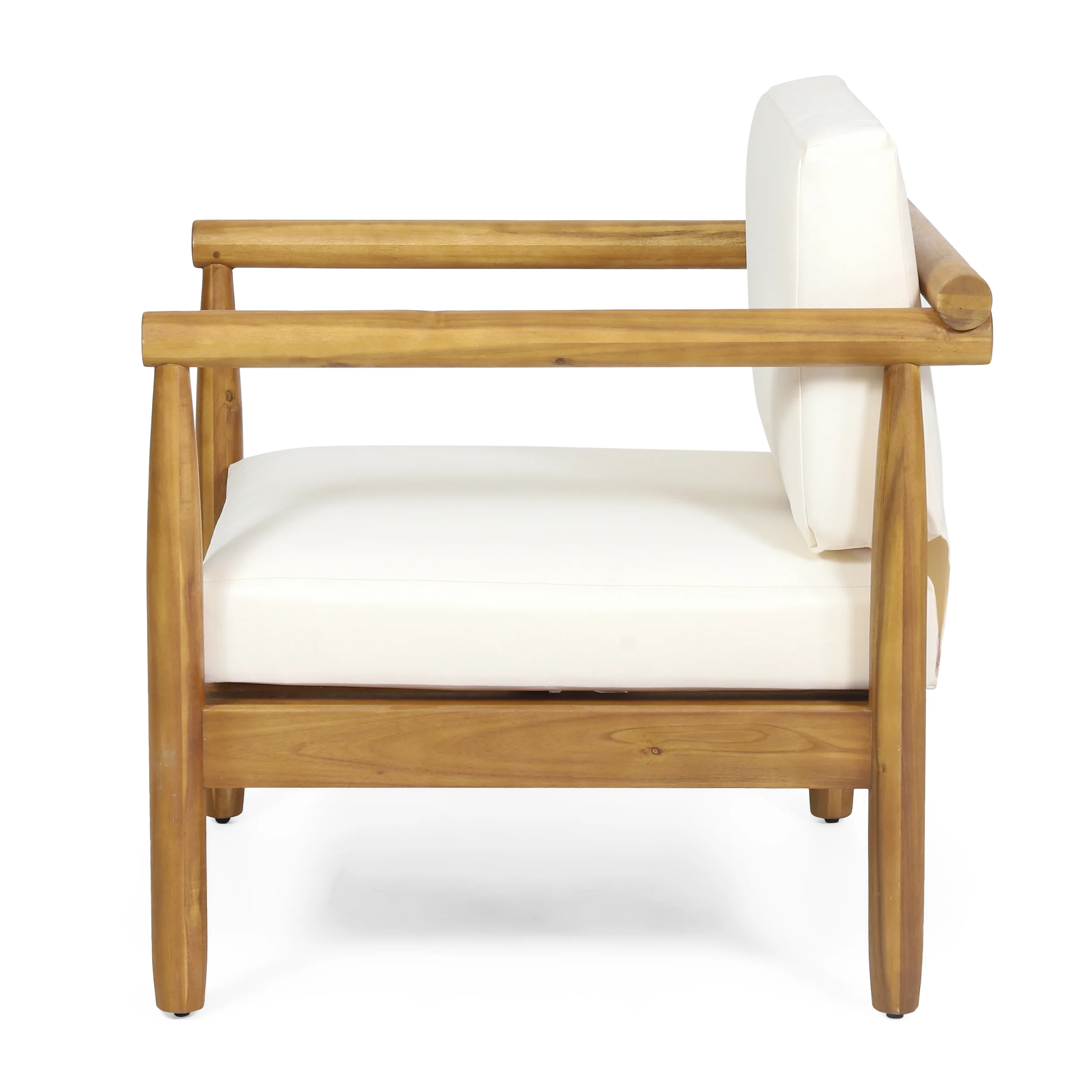 Benewah Outdoor Acacia Wood Club Chair with Cushions, Teak and Cream - furnishings