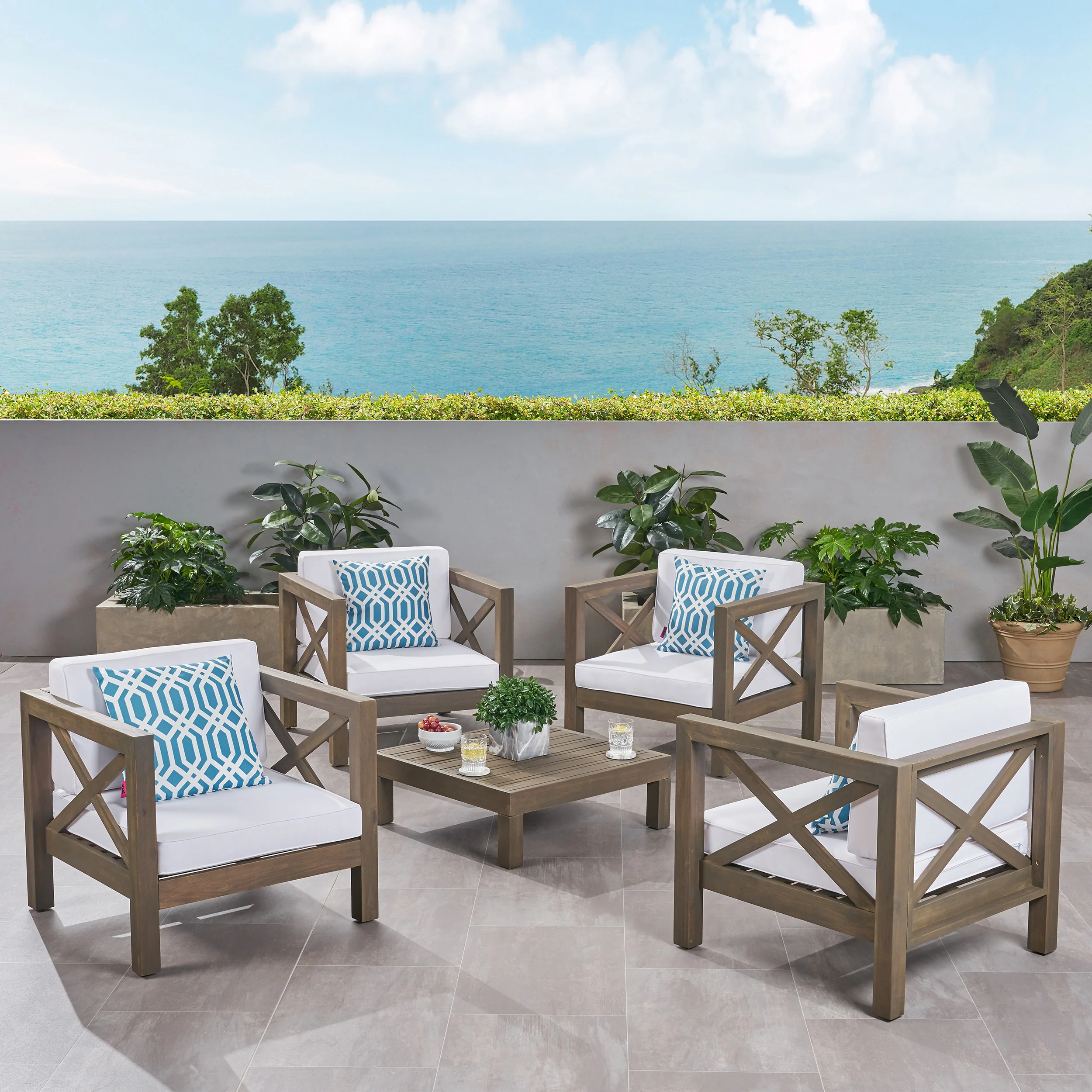 Morgan Outdoor 4 Seater Acacia Wood Club Chair and Coffee Table Set - furnishings