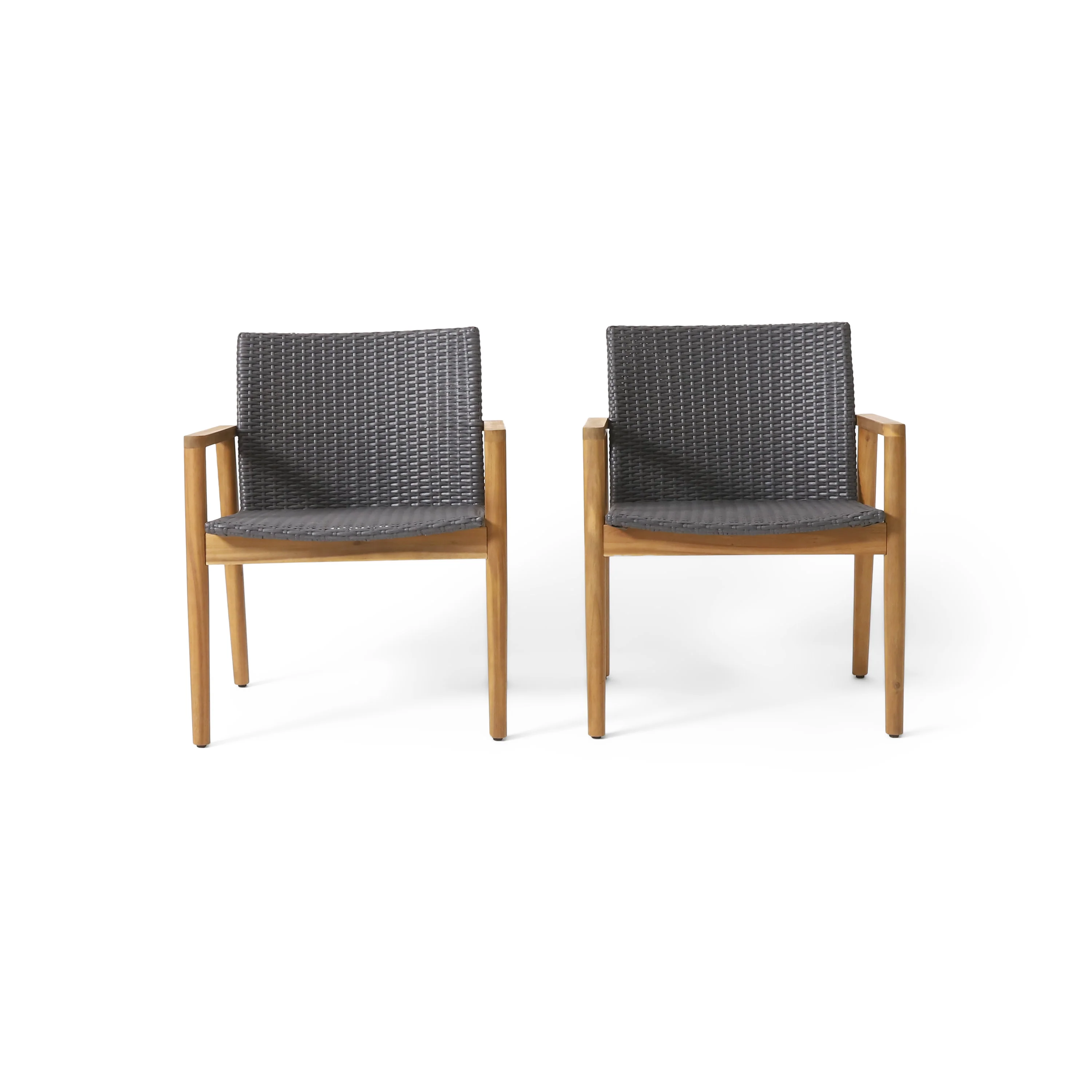 Alamosa Outdoor Wicker and Acacia Wood Club Chairs, Set of 2, Gray and Teak - furnishings