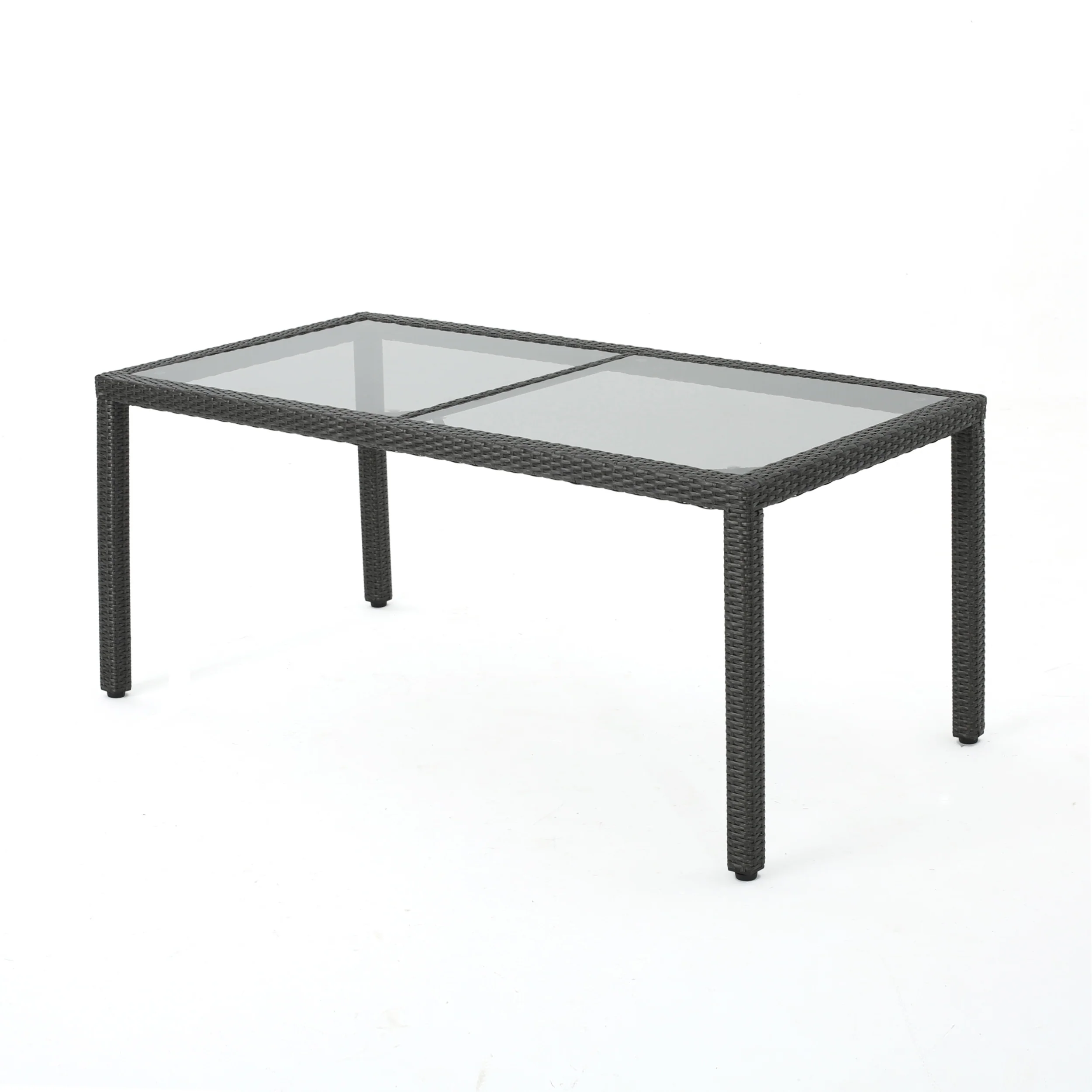 San Simeon Outdoor Wicker Rectangular Dining Table with Tempered Glass Top - furnishings