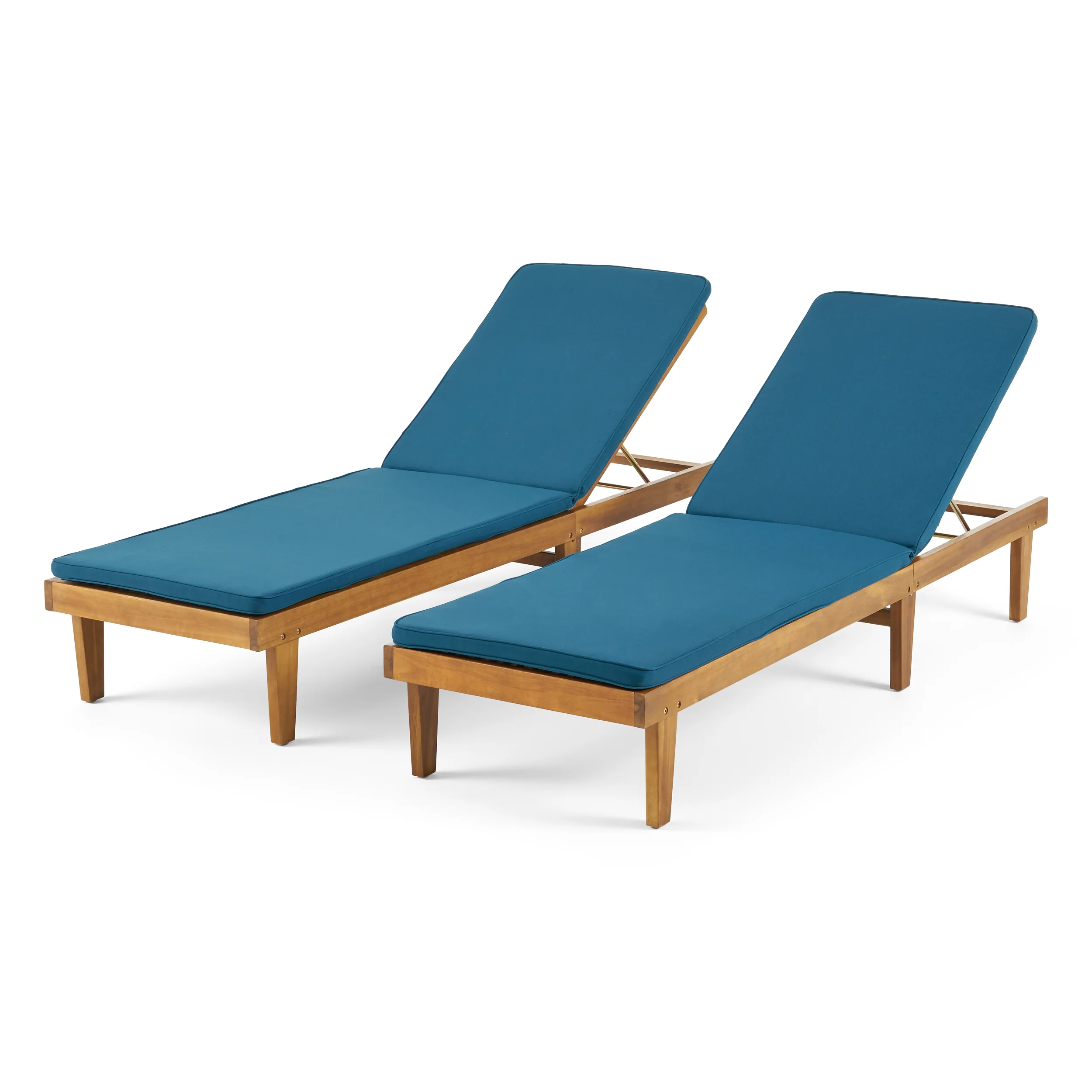 Nadine Outdoor Modern Acacia Wood Chaise Lounge with Cushion (Set of 2) - furnishings