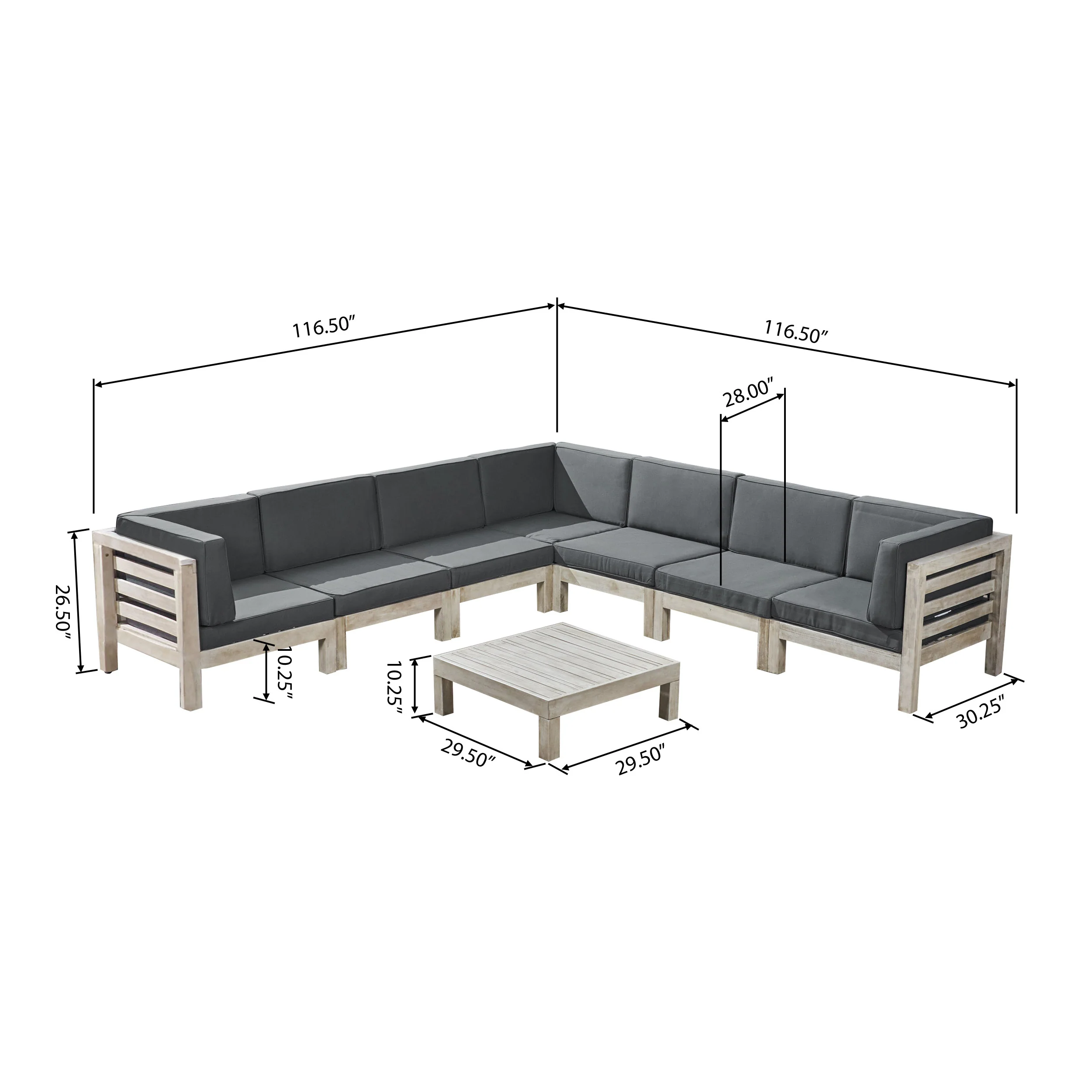 Dawn Outdoor 7 Seater Acacia Wood Sectional Sofa Set - furnishings