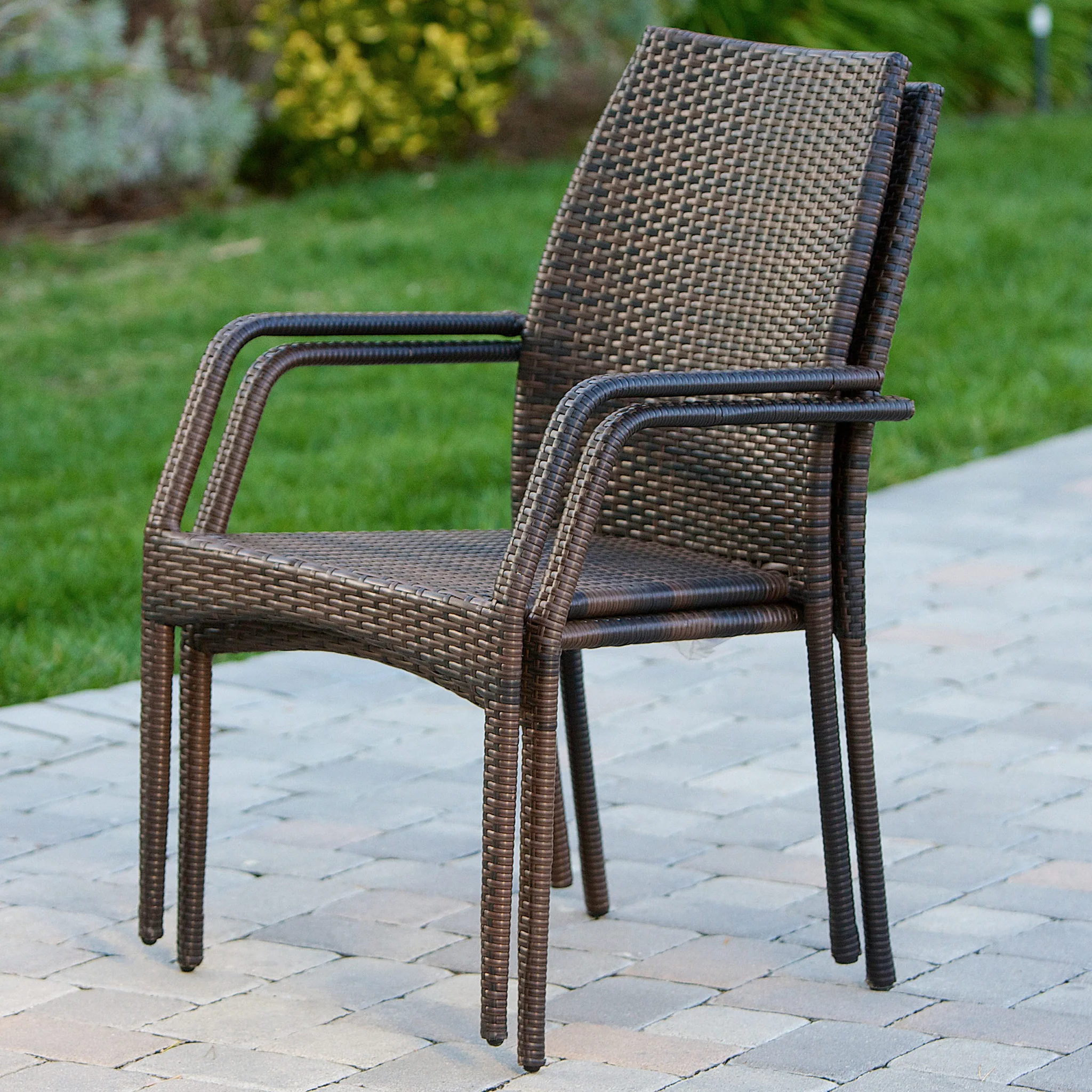 Michael Outdoor Stacking Multi-Brown Wicker Chairs (Set of 2) - furnishings