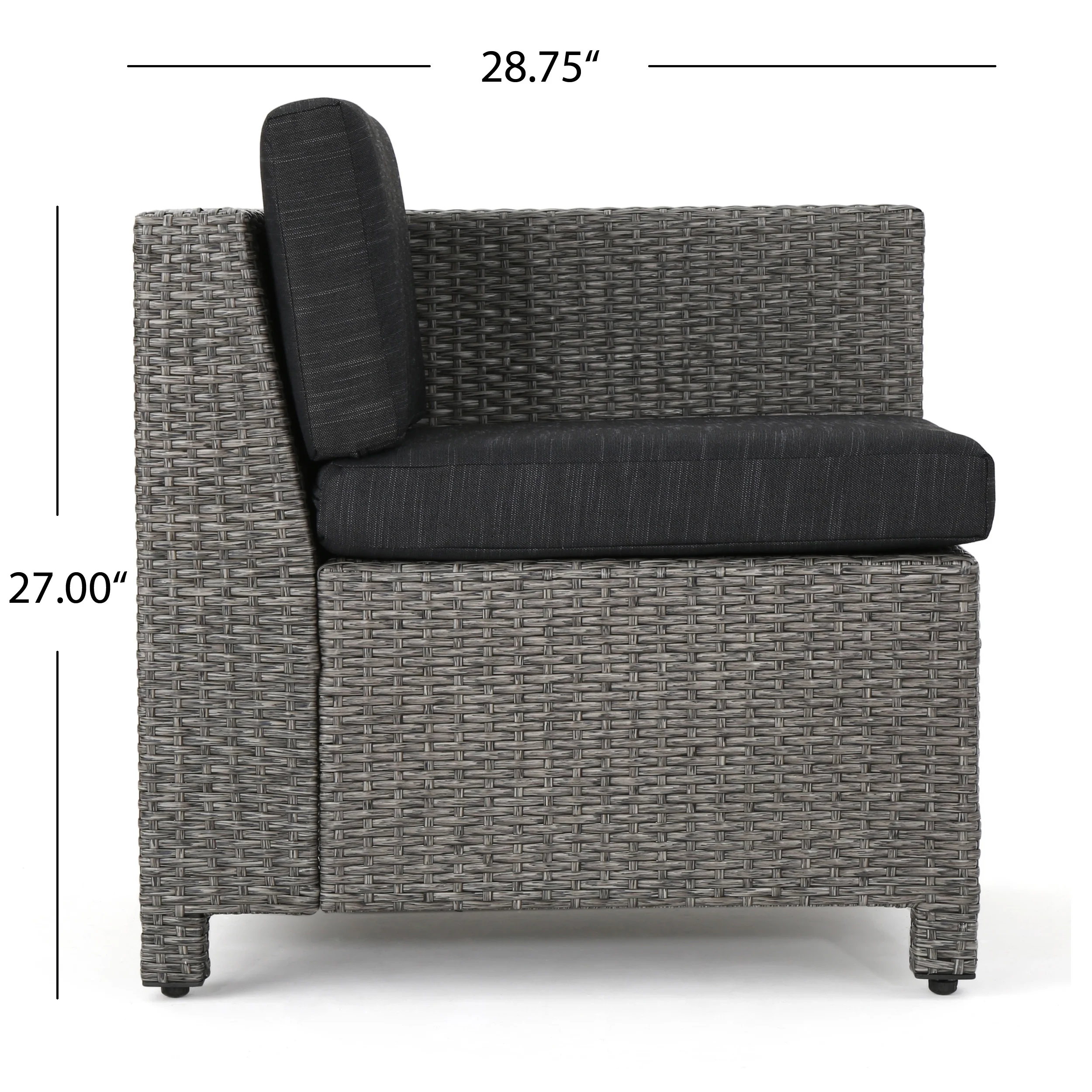 Buzz Outdoor 4 Seater Wicker L-Shaped Sectional Sofa Set with Cushions, Mixed Black with Dark Grey Cushions - furnishings