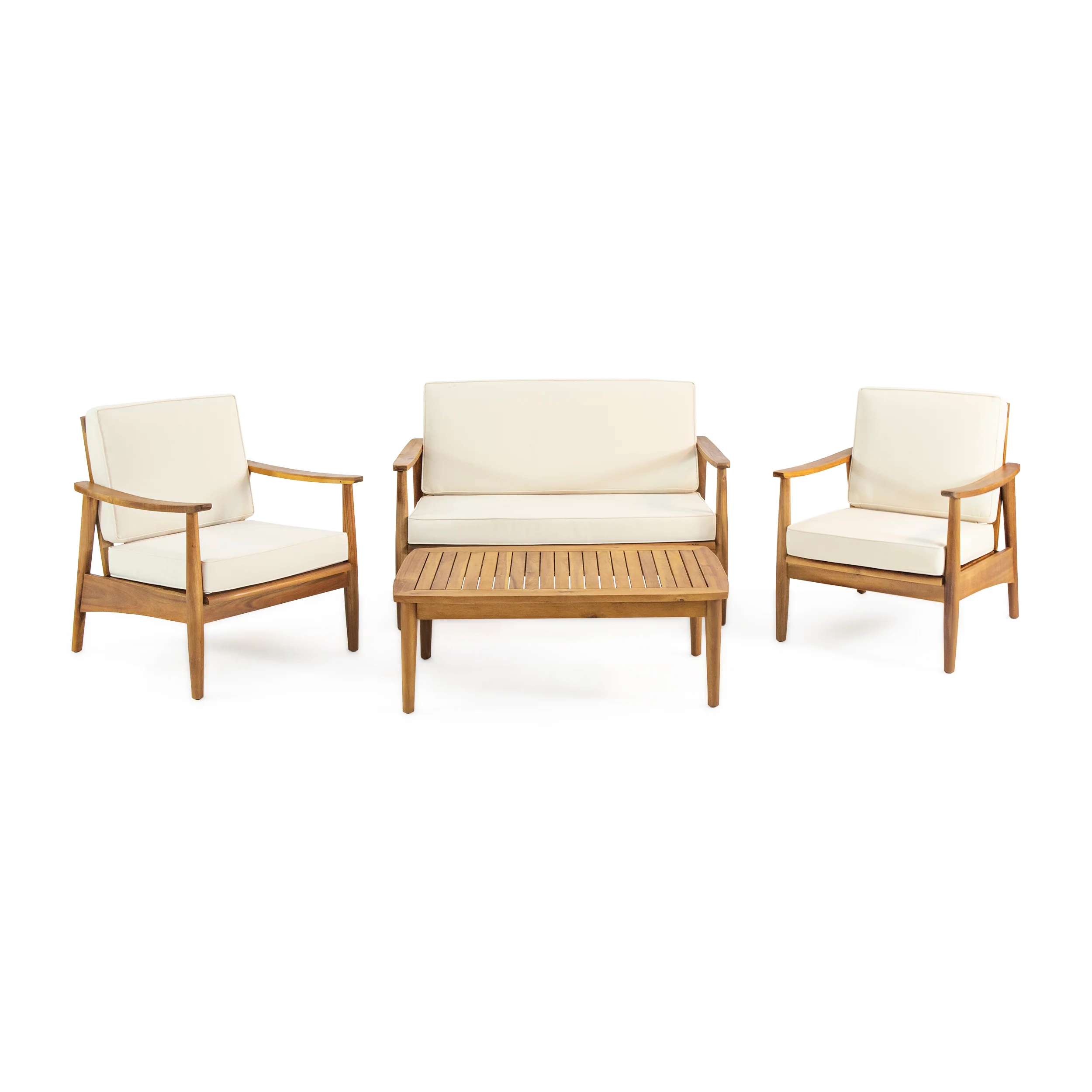 Emmry Outdoor Acacia Wood 4 Seater Chat Set with Coffee Table - furnishings