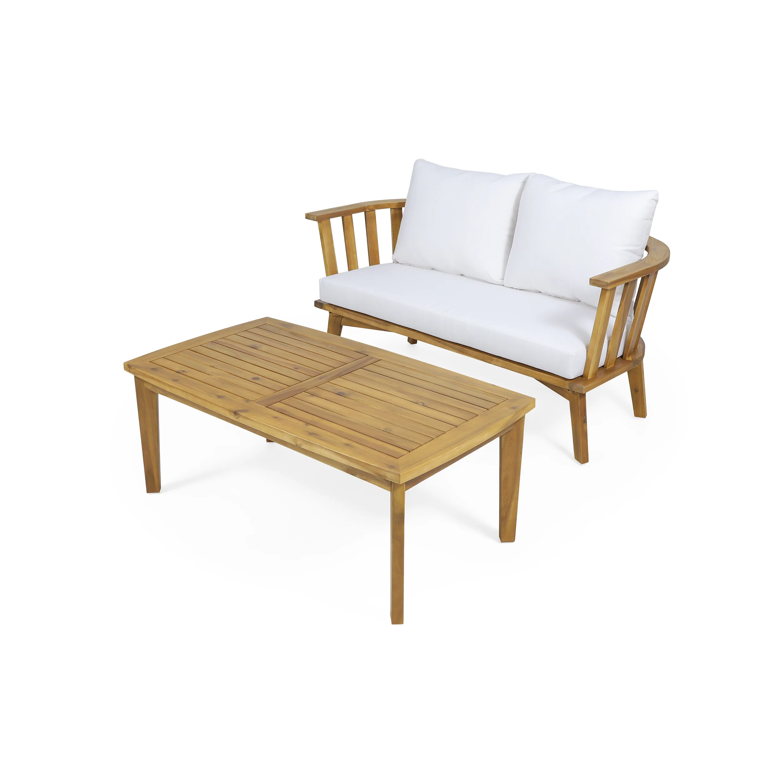Laiah Outdoor Wooden Loveseat and Coffee Table Set - furnishings