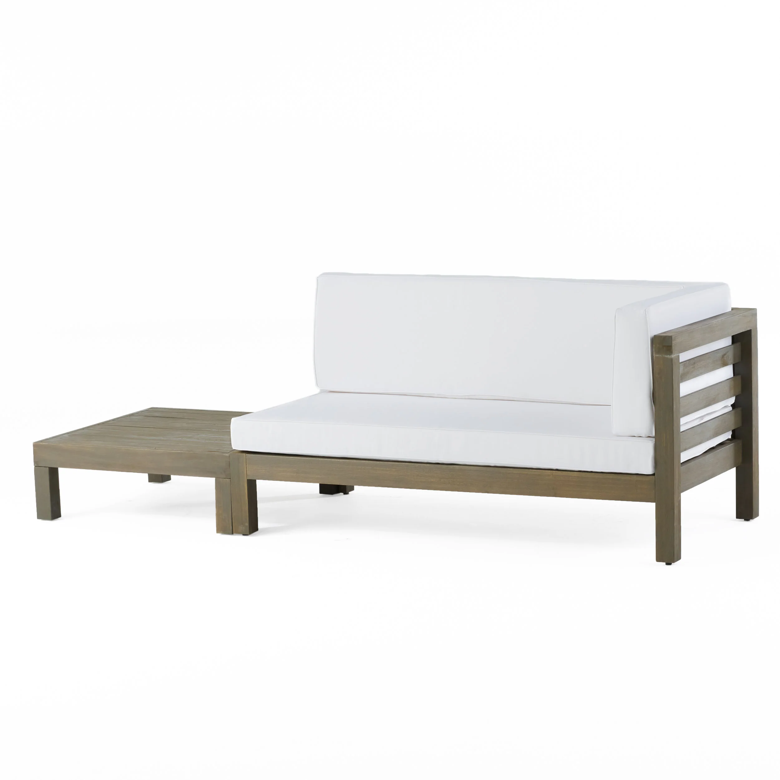 Cascada Outdoor Acacia Wood Right Arm Loveseat and Coffee Table Set with Cushion - furnishings