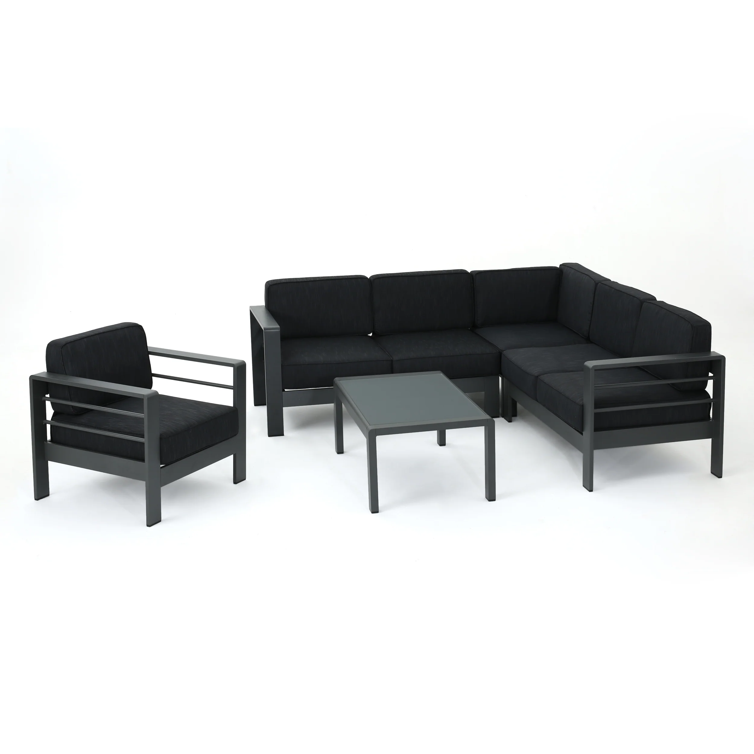 Coral Bay Outdoor Gray Aluminum 5 Piece Sectional Sofa Set with Club Chair - furnishings
