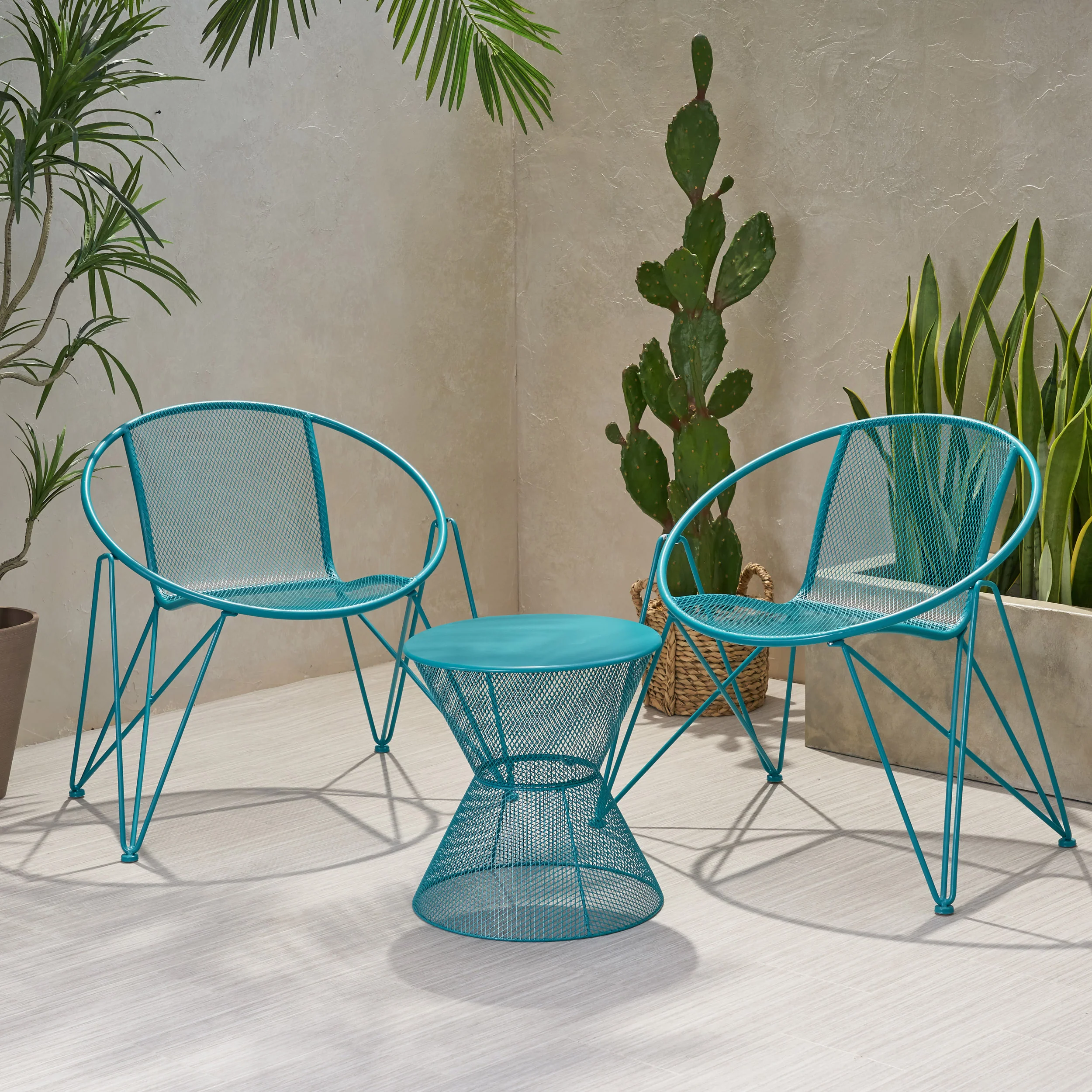 Ariella Modern Outdoor Iron Chat Set with Side Table - furnishings
