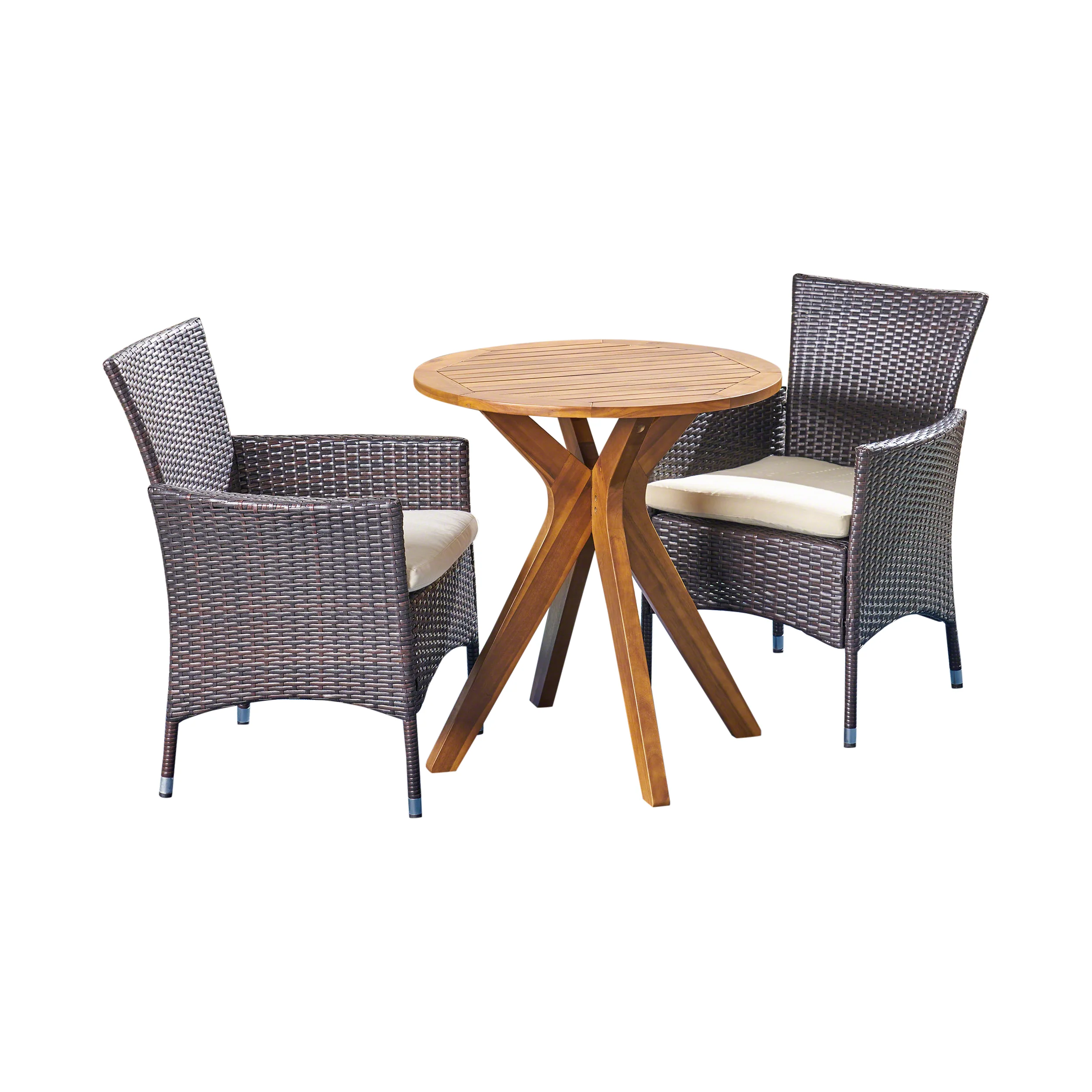 Poe Outdoor 3 Piece Acacia Wood and Wicker Bistro Set - furnishings
