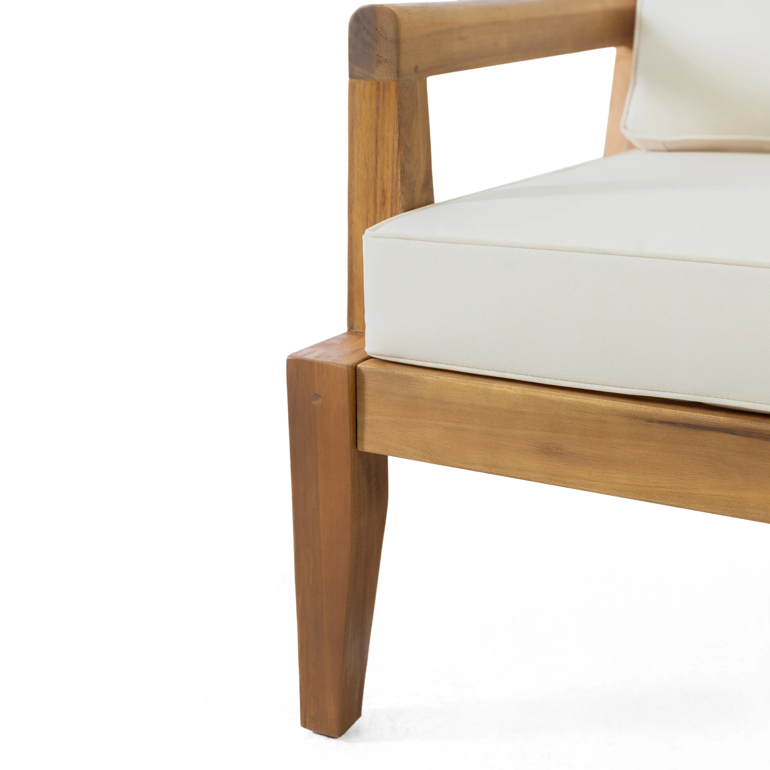 Camak Rossville Outdoor Acacia Wood Chat Set, Teak and Beige - furnishings