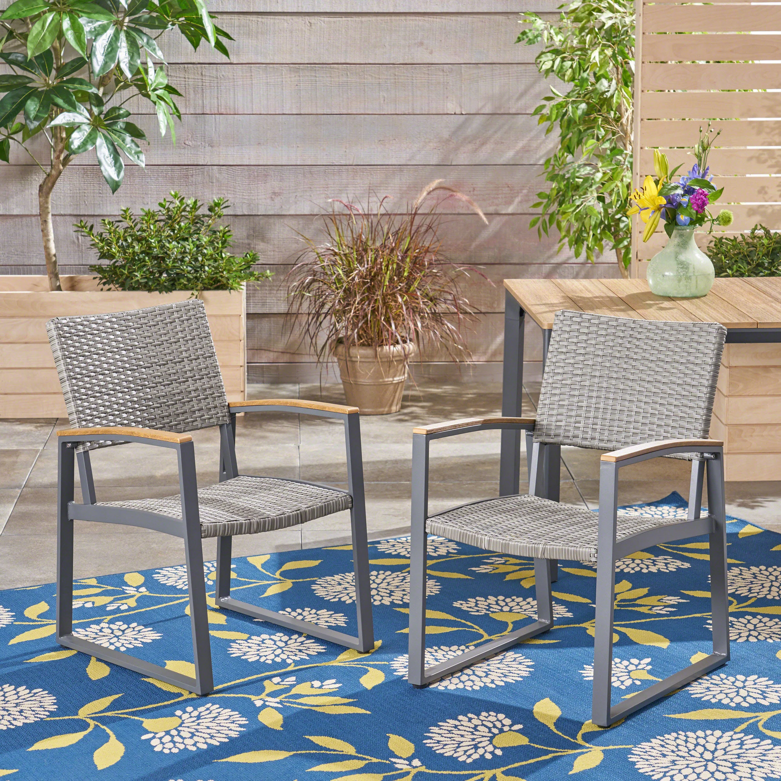 Augusta Outdoor Aluminum Dining Chairs with Faux Wood Accents - furnishings