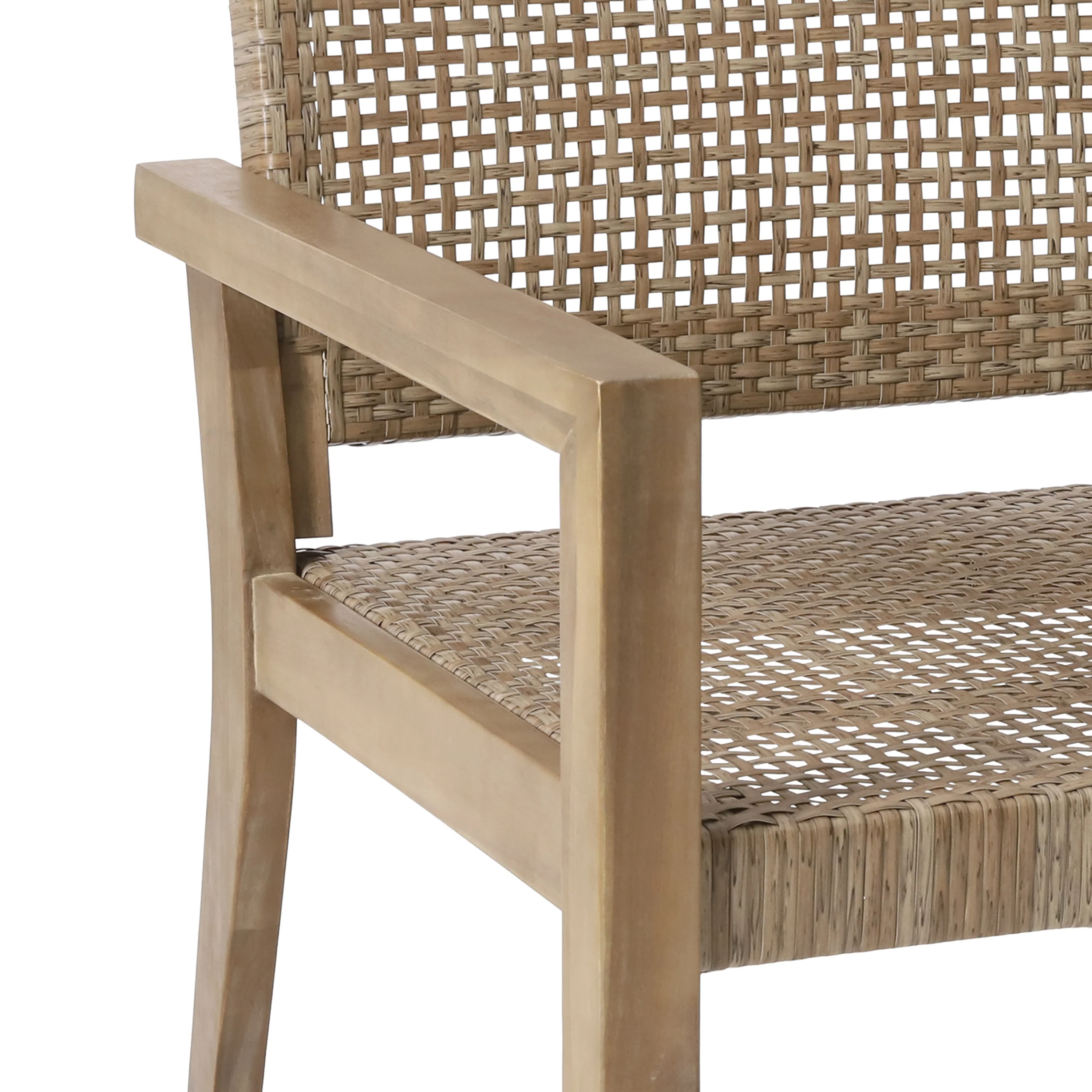 Elmcrest Outdoor Wicker and Acacia Wood 4 Seater Chat Set, Light Multibrown and Light Brown - furnishings