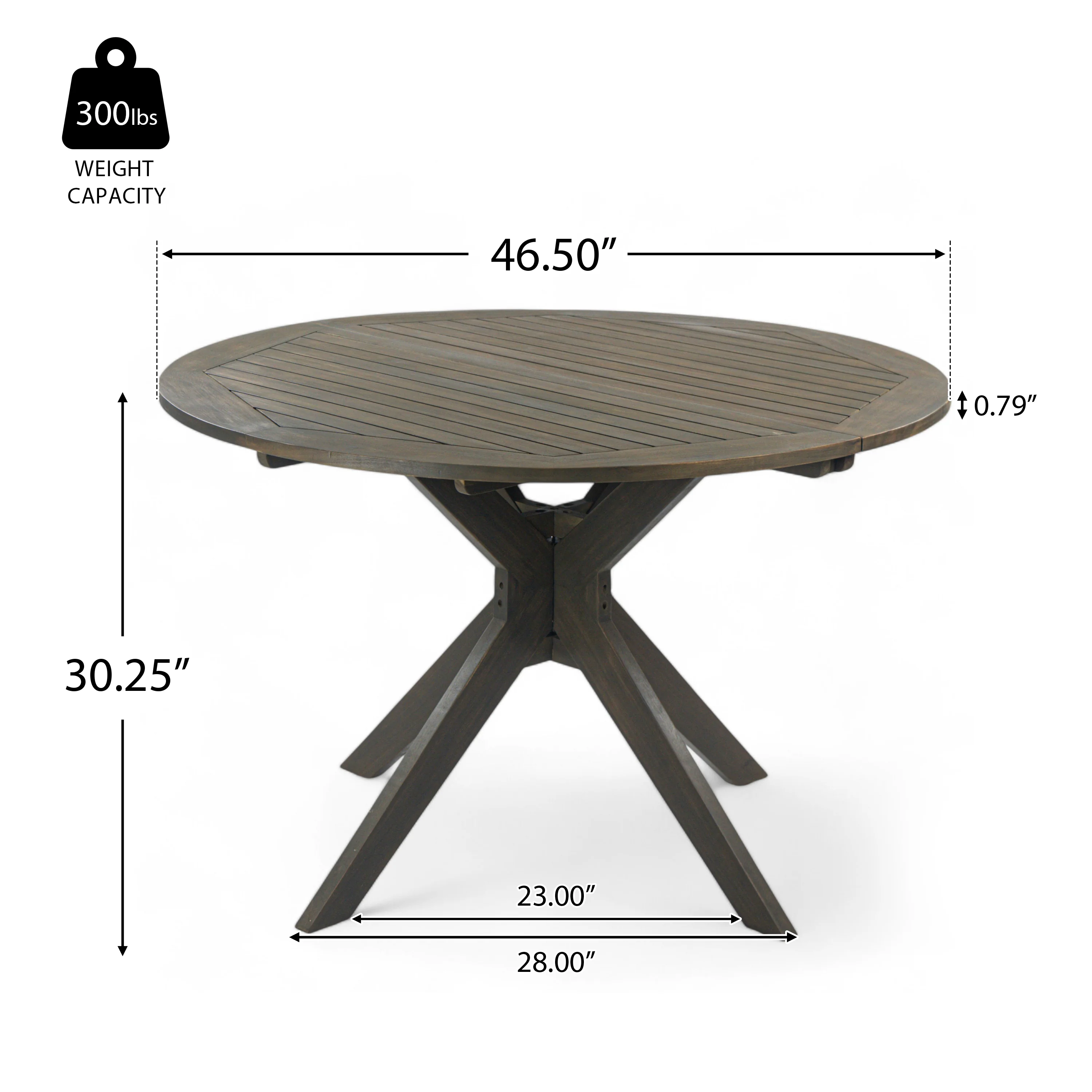 Stanford Outdoor Round Acacia Wood Dining Table with X Base, Gray - furnishings
