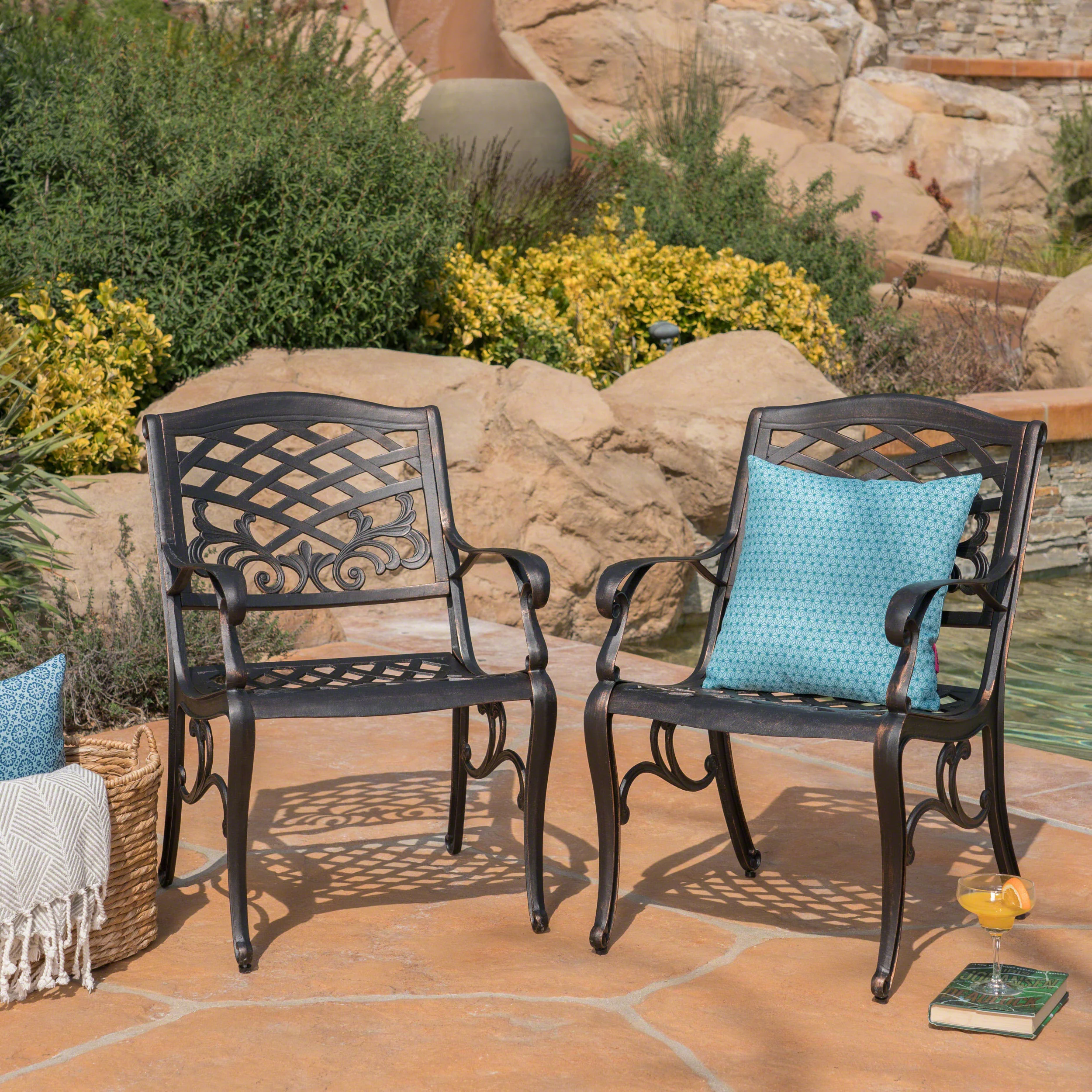 Myrtle Beach Outdoor Patina Copper Finished Aluminum Dining Chairs (Set of 2) - furnishings