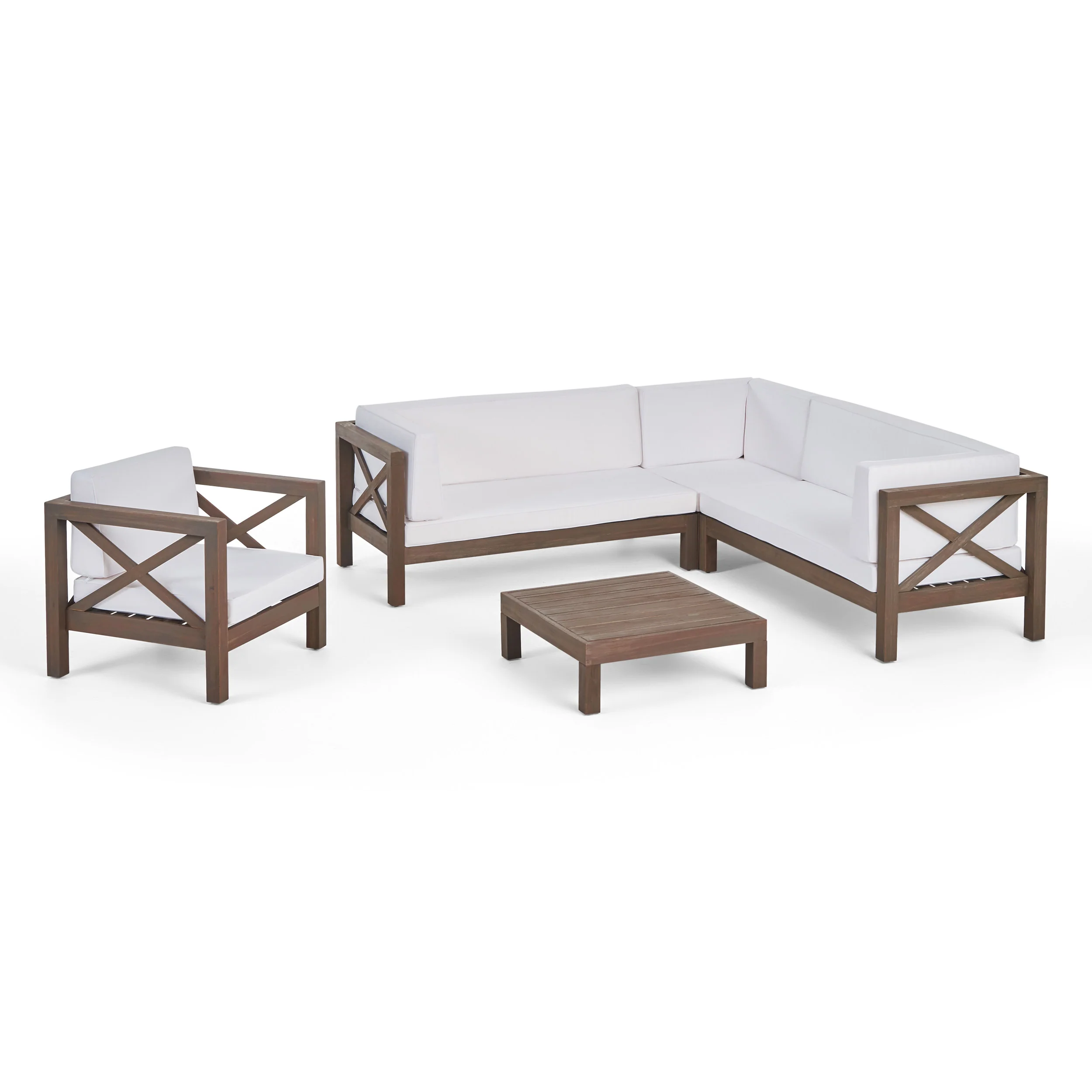 Morgan Outdoor 6 Seater Acacia Wood Sectional Sofa and Club Chair Set - furnishings