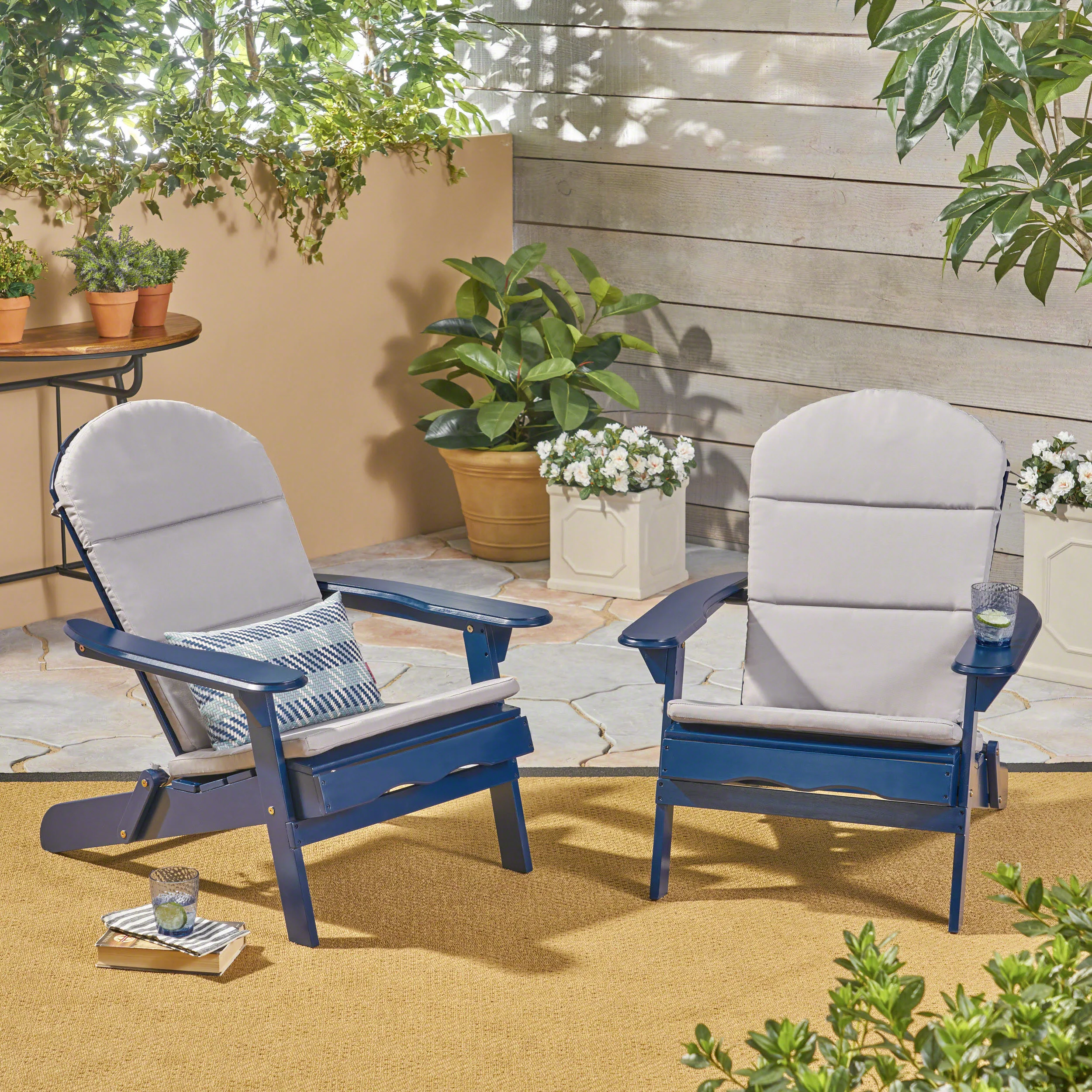 Nelie Outdoor Acacia Wood Folding Adirondack Chairs with Cushions - furnishings