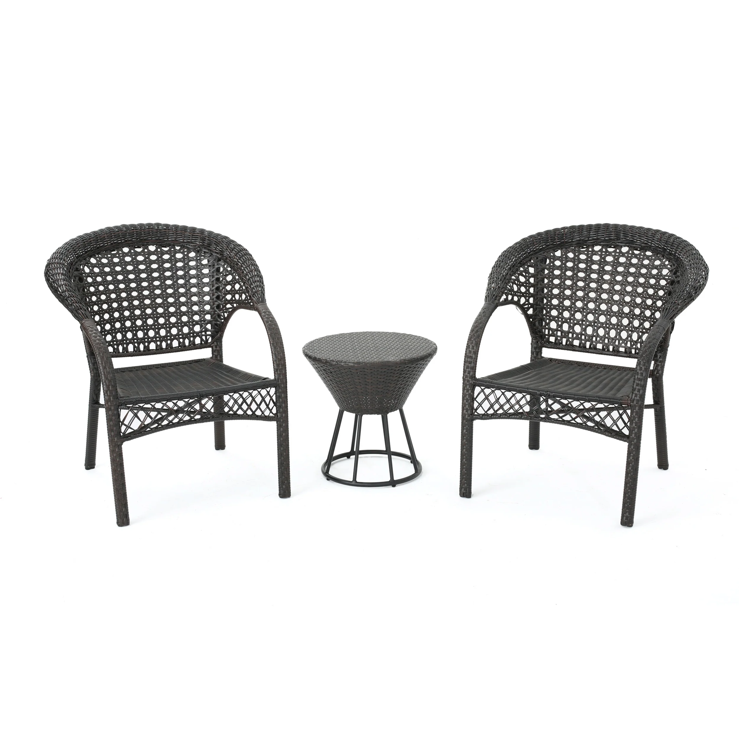 Mystic Outdoor 3 Piece Multi-brown Wicker Stacking Chair Chat Set - furnishings