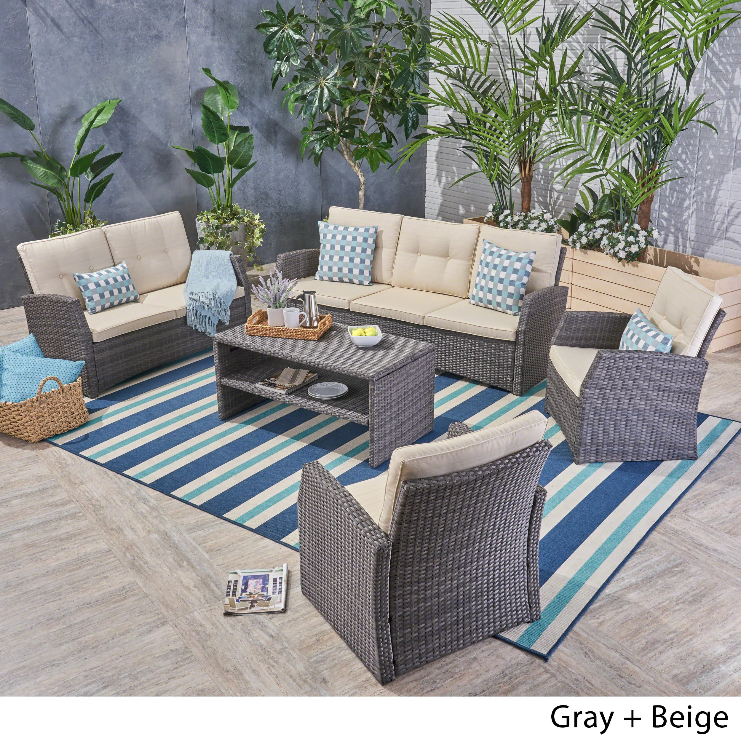 Roswell Outdoor 7 Seater Wicker Chat Set - furnishings