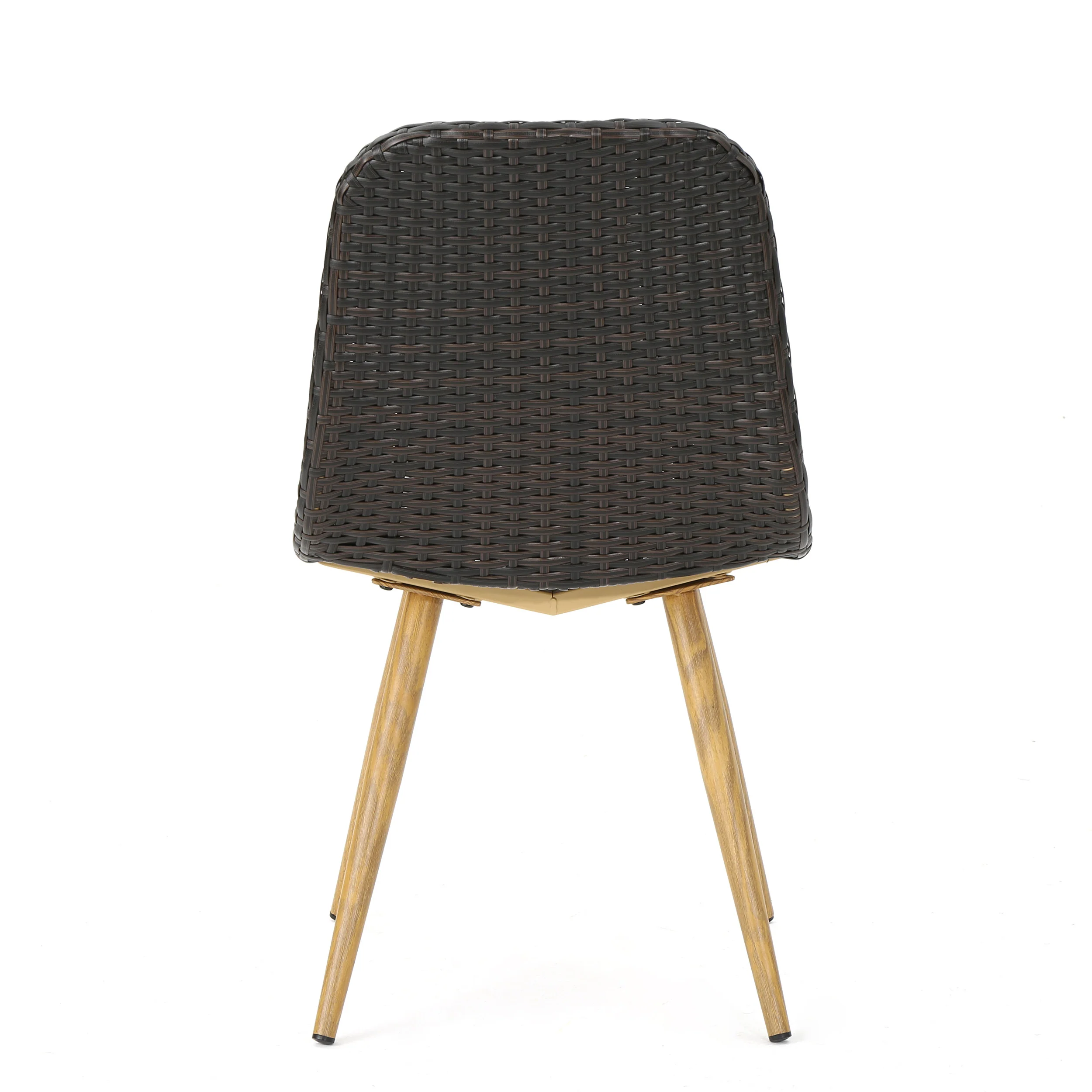 Gilda Outdoor Multi-Brown Wicker Dining Chairs With Wood Finished Metal Legs - furnishings