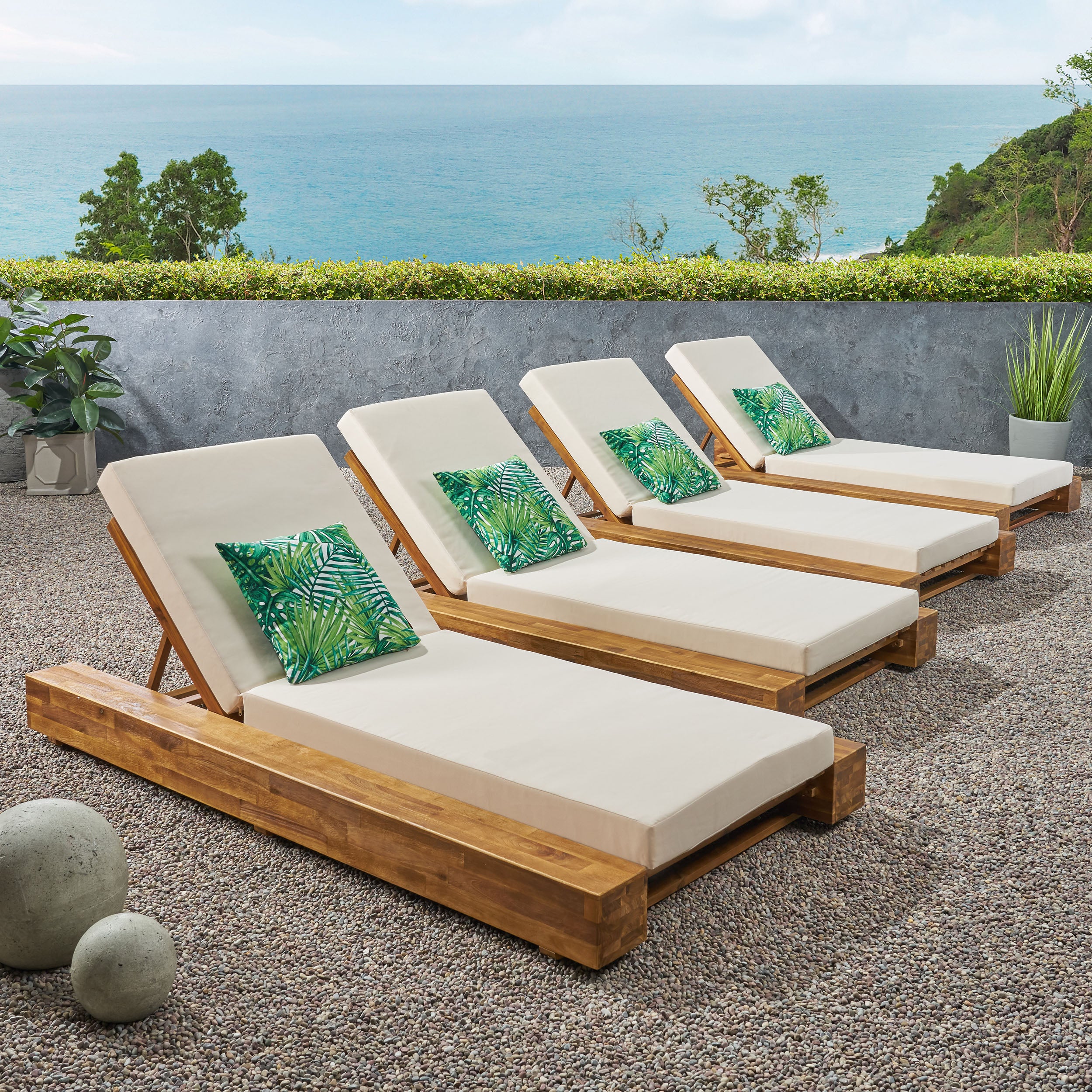 Stella Outdoor Acacia Wood Chaise Lounge and Cushion Sets (Set of 4) - furnishings