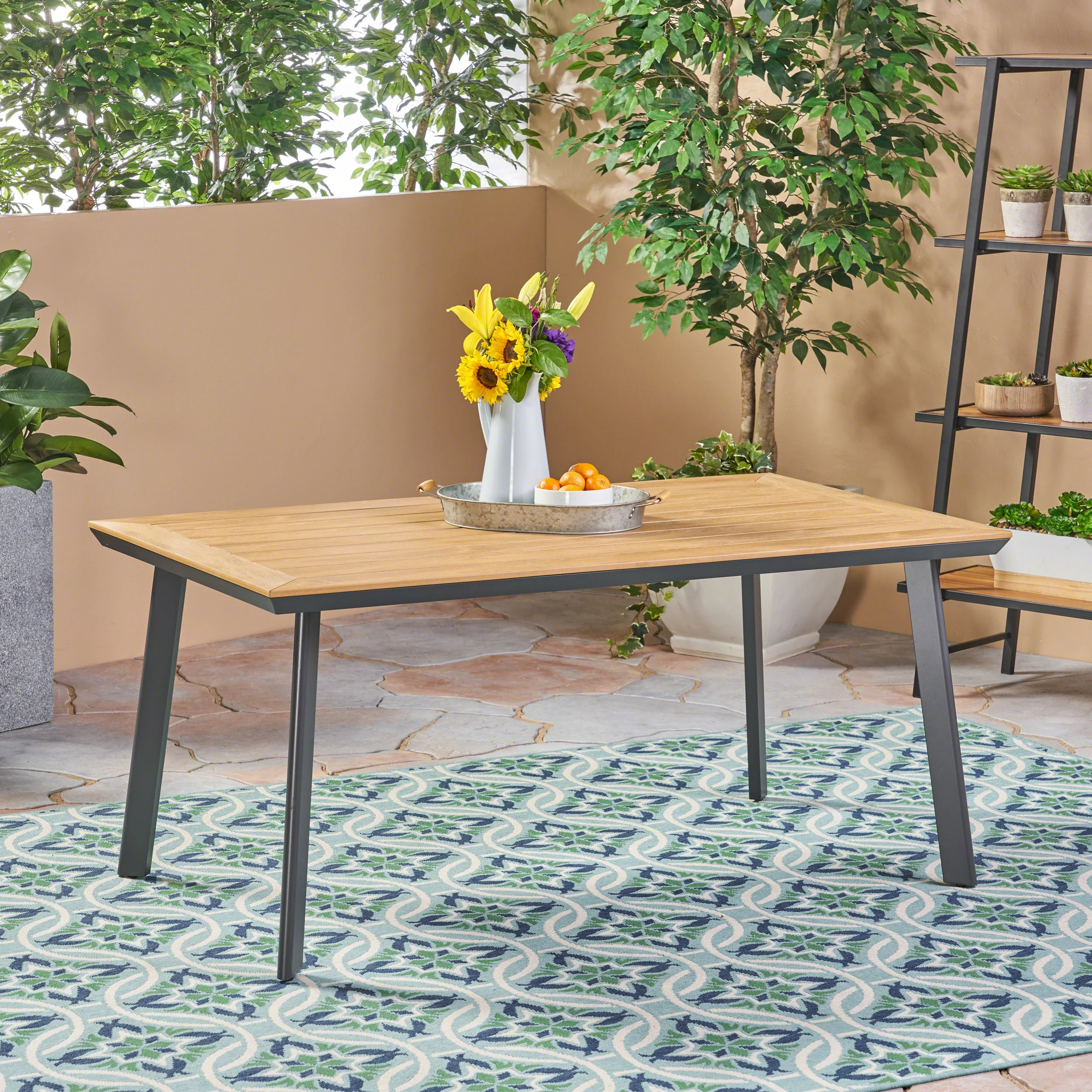 Able Outdoor Aluminum Dining Table with Faux Wood Table Top - furnishings