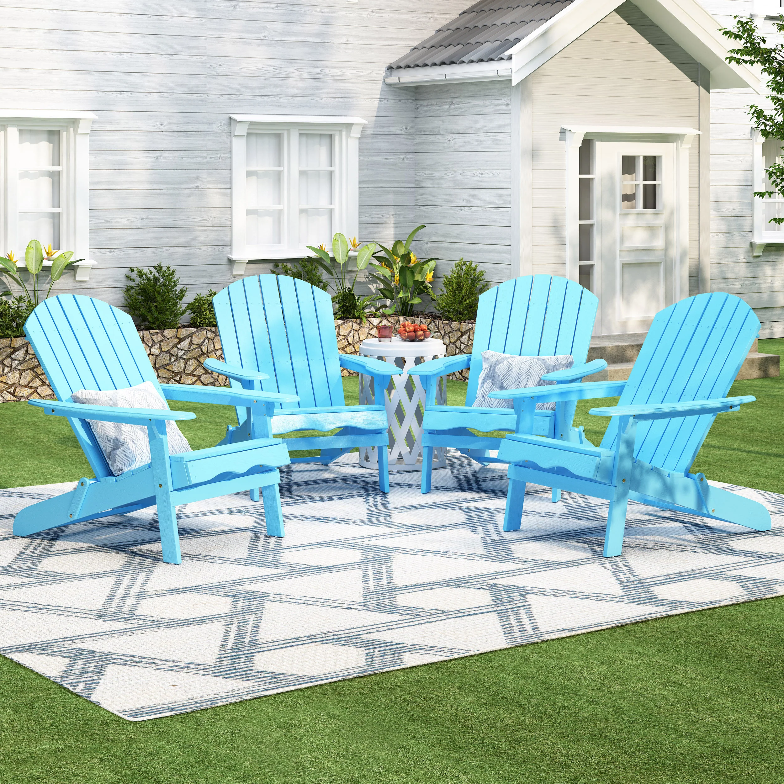 Cartagena Outdoor Rustic Acacia Wood Folding Adirondack Chair, Set of 4 - furnishings