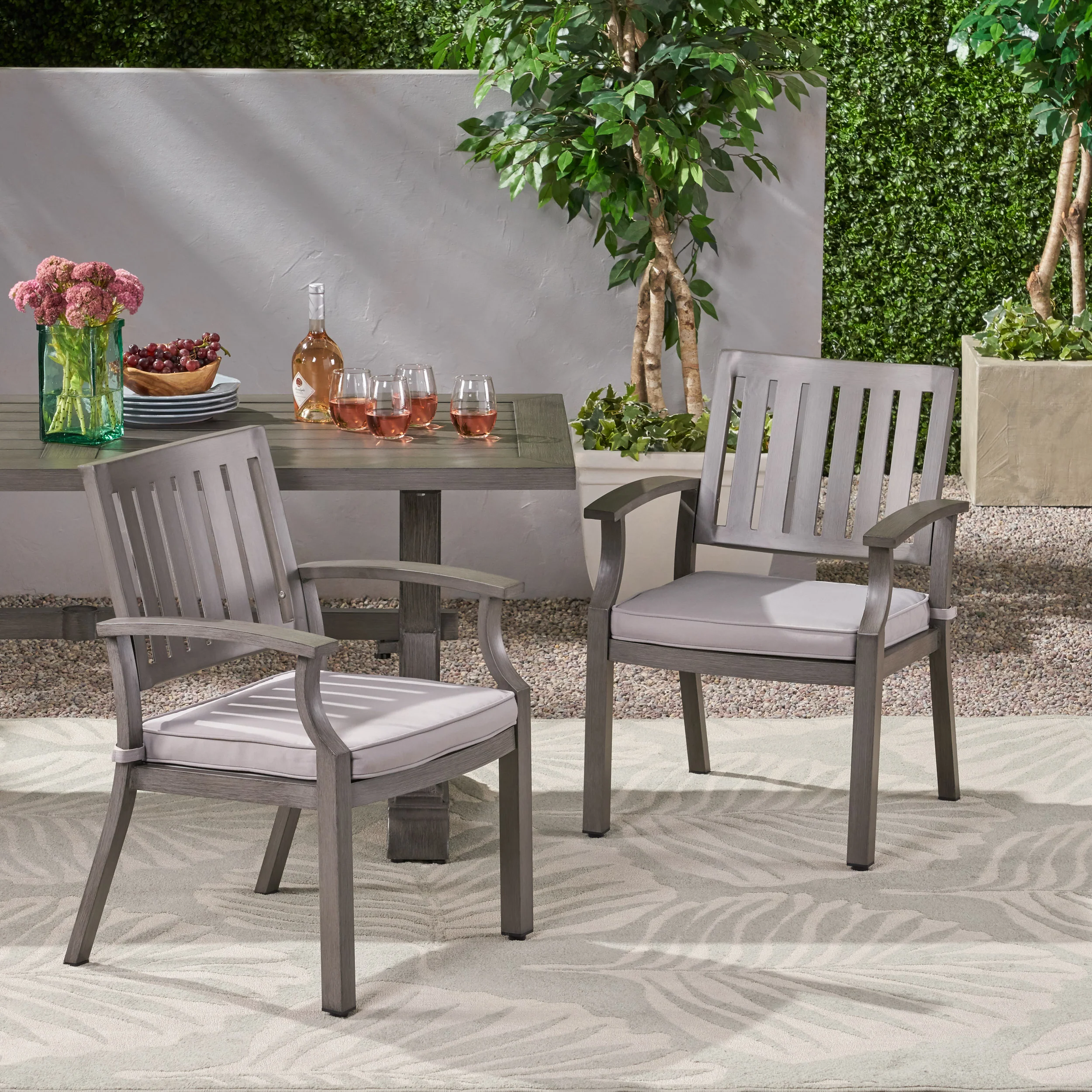 Zoey Outdoor Modern Aluminum Dining Chair With Cushion (Set of 2) - furnishings