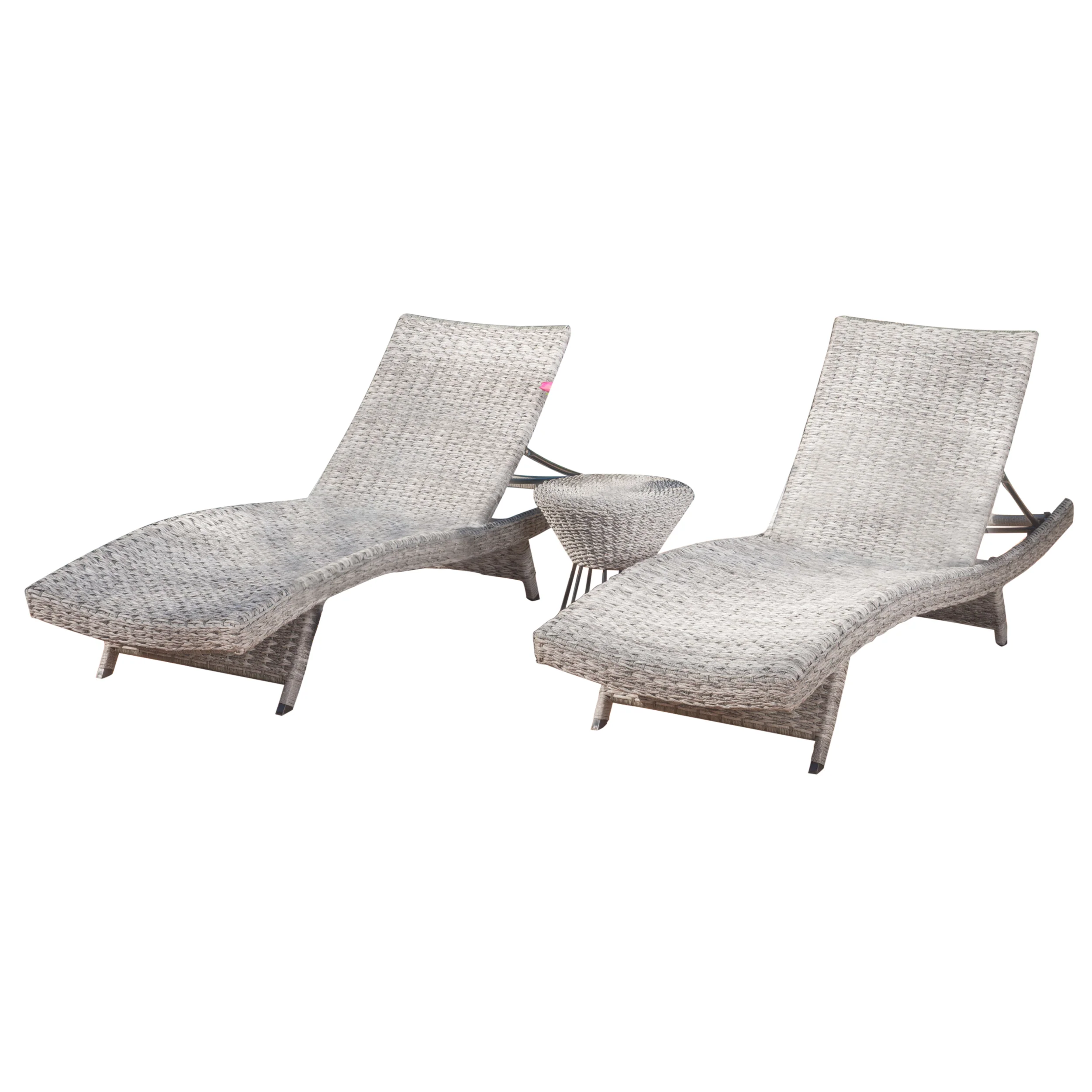 Crystal Outdoor Grey Wicker Chaise Lounge (Set of 2) with Grey Wicker Table - furnishings