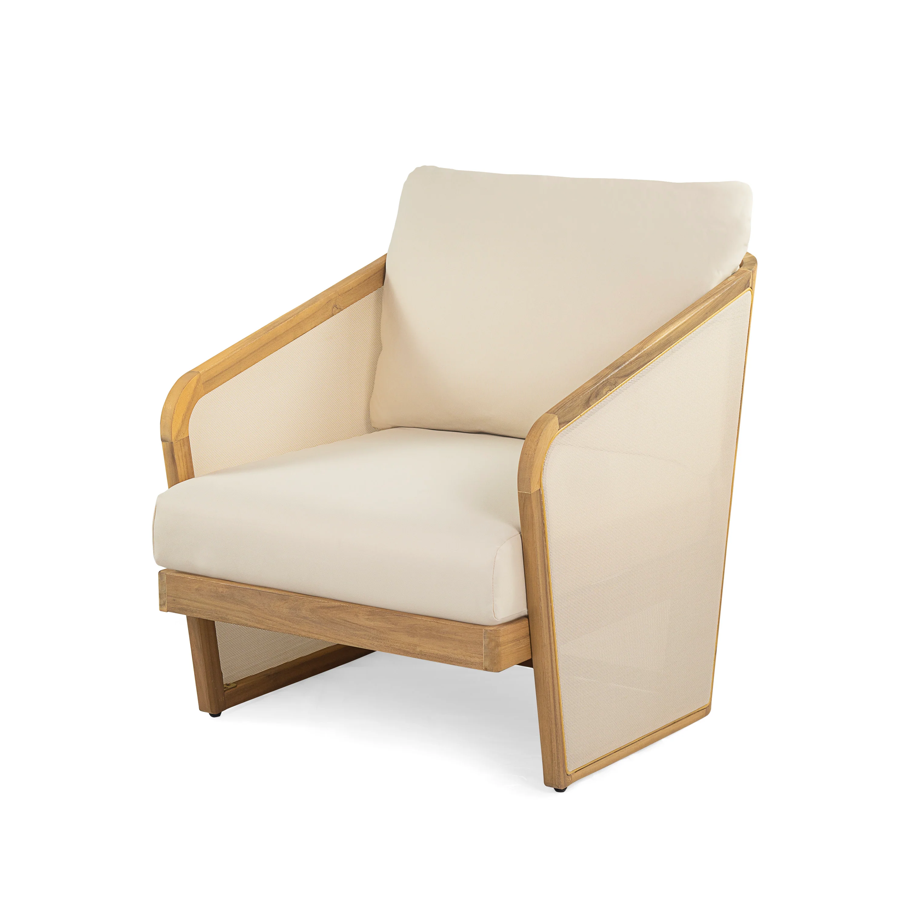 Calista Teak Finish Acacia Wood Patio Lounge Chair with Beige Cushion - furnishings