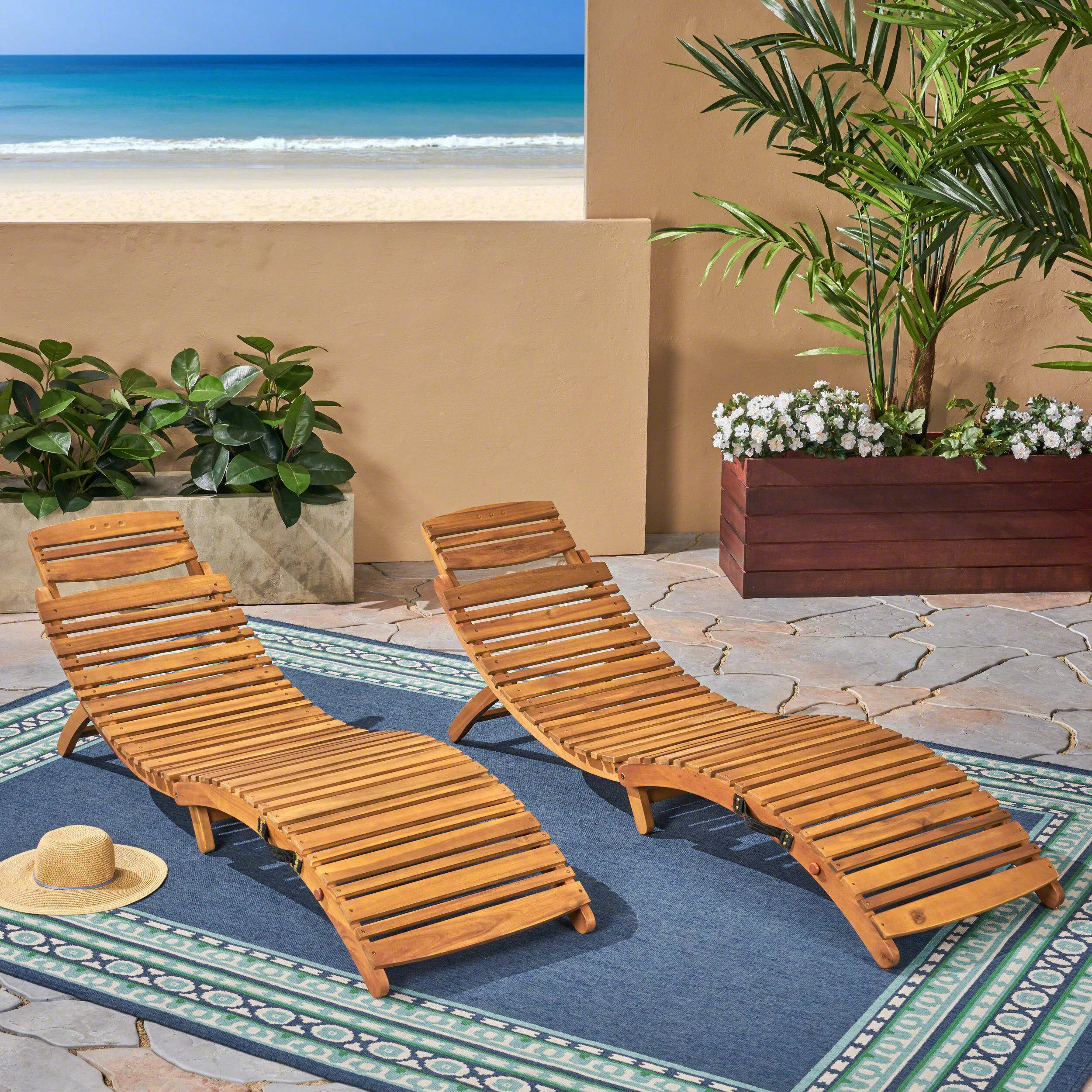 Lisbon Outdoor Wood Folding & Portable Chaise Lounge - furnishings