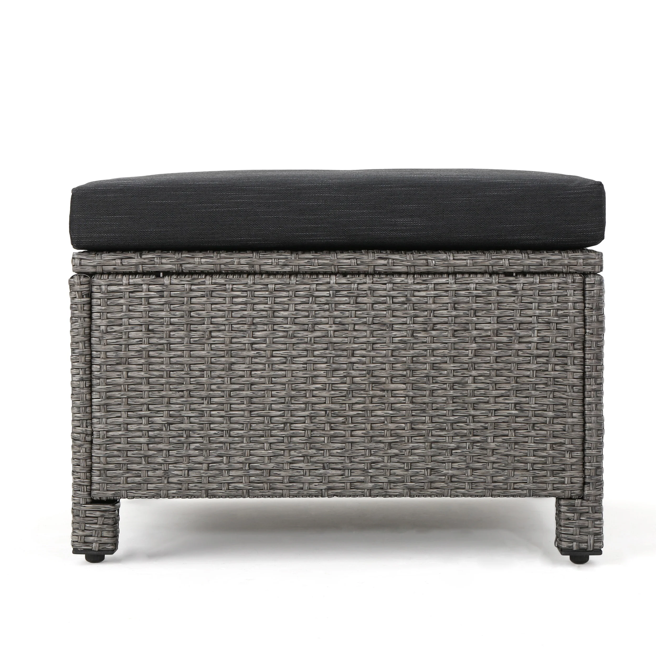 Buzz Outdoor 4 Seater Wicker L-Shaped Sectional Sofa Set with Cushions, Mixed Black with Dark Grey Cushions - furnishings