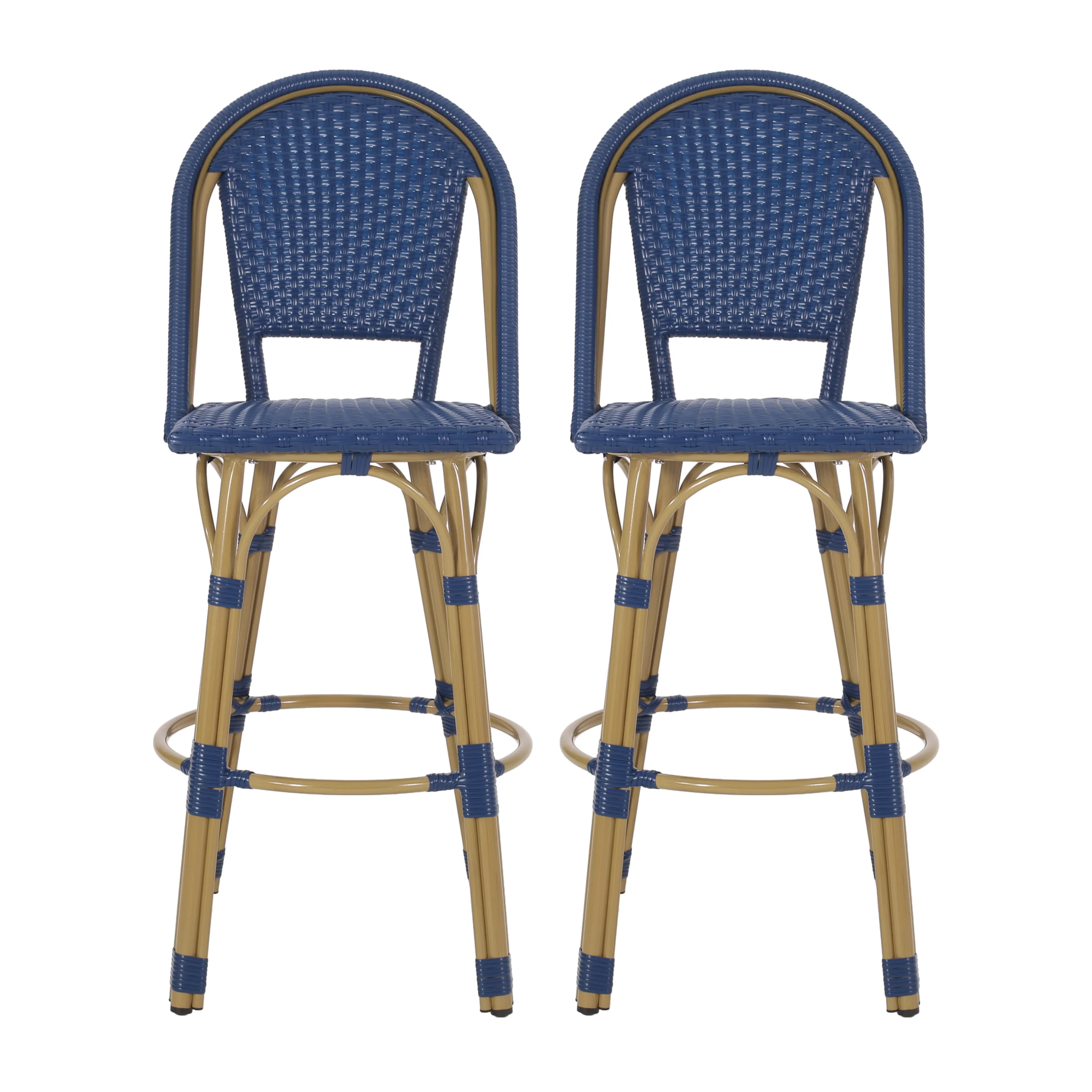 Cotterell Outdoor French Wicker and Aluminum 29.5 Inch Barstools, Set of 2 - furnishings