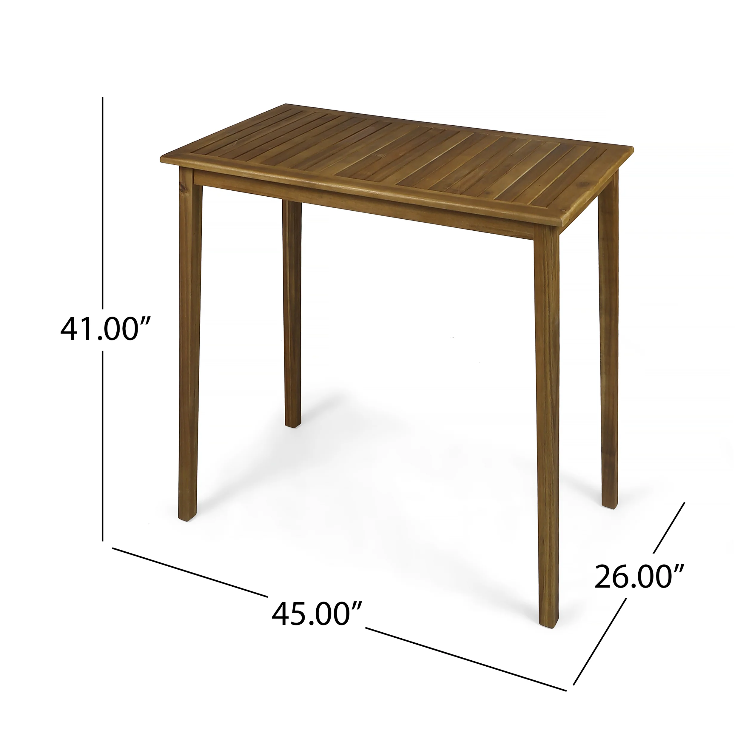 Teresa Outdoor Minimalist Acacia Wood Rectangle Bar Table - furnishings