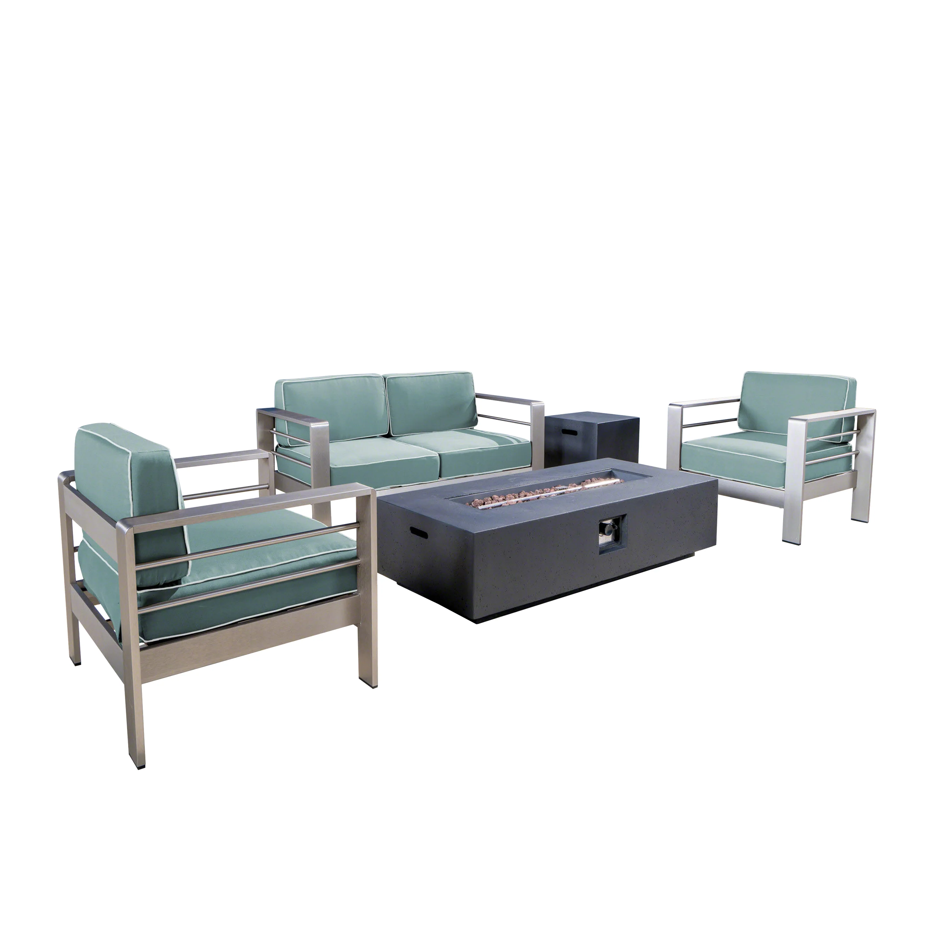 Crested Bay Outdoor 5 Piece Chat Set with Cushions and Fire Pit - furnishings