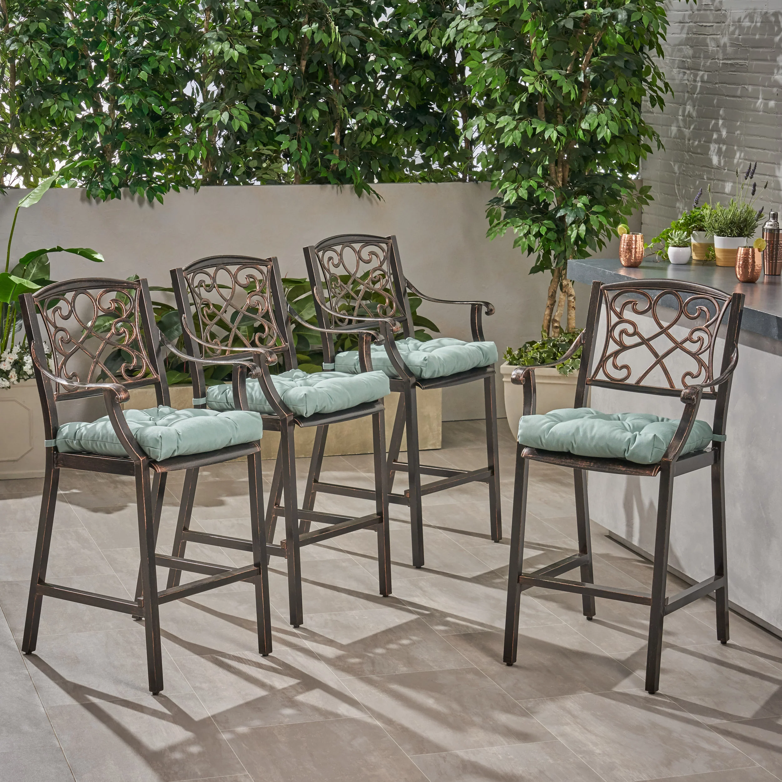 Mariella Outdoor Barstool with Cushion (Set of 4) - furnishings