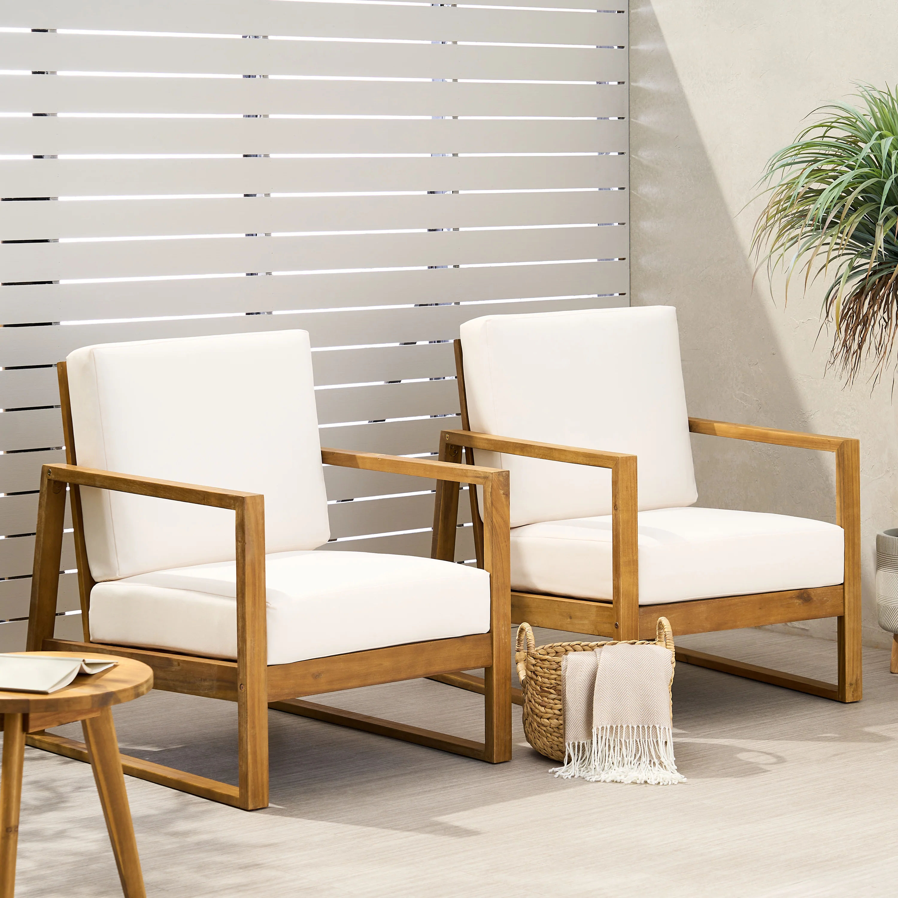 Marlee Outdoor Acacia Wood Club Chair with Cushions (Set of 2) - furnishings