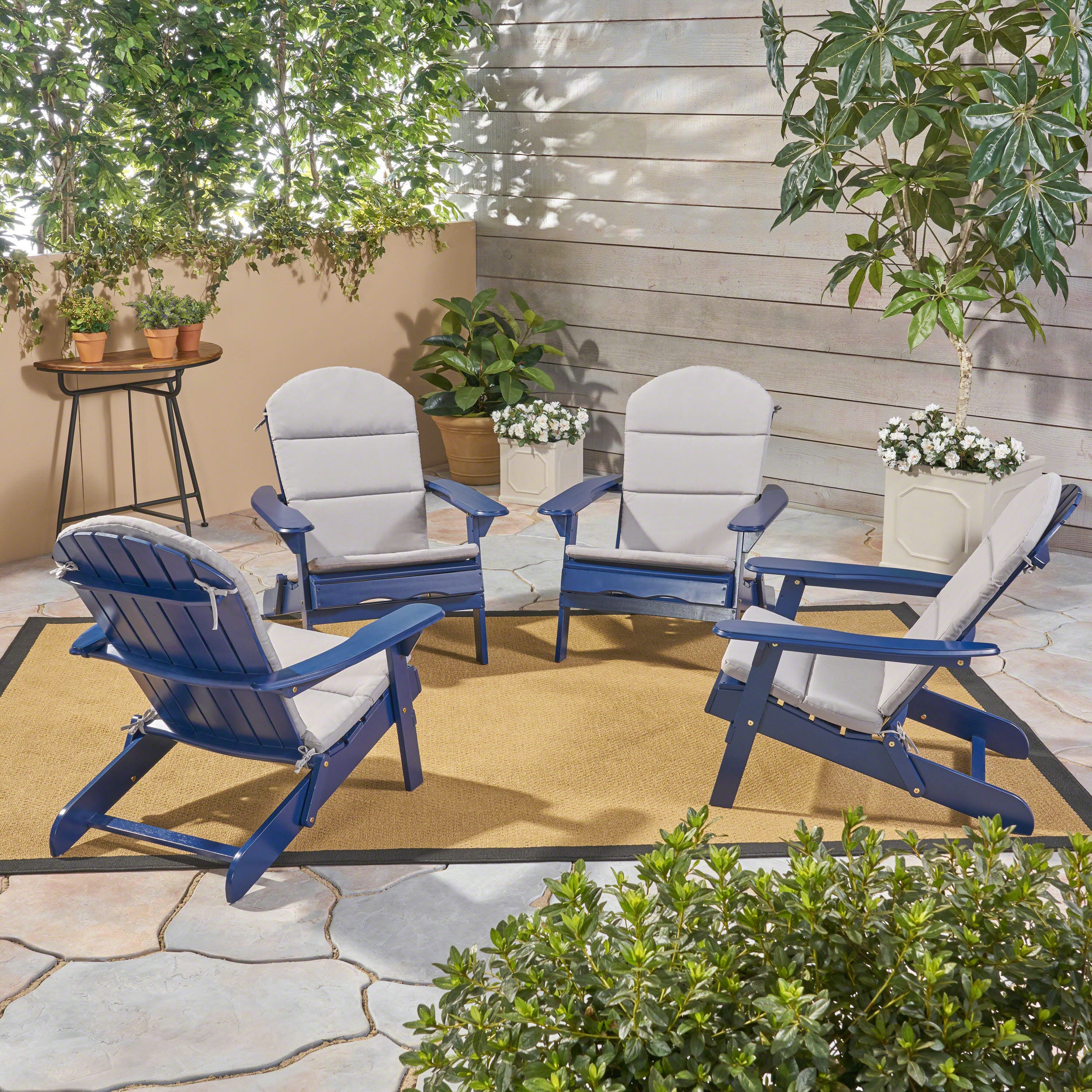 Nelie Outdoor Acacia Wood Folding Adirondack Chairs with Cushions - furnishings
