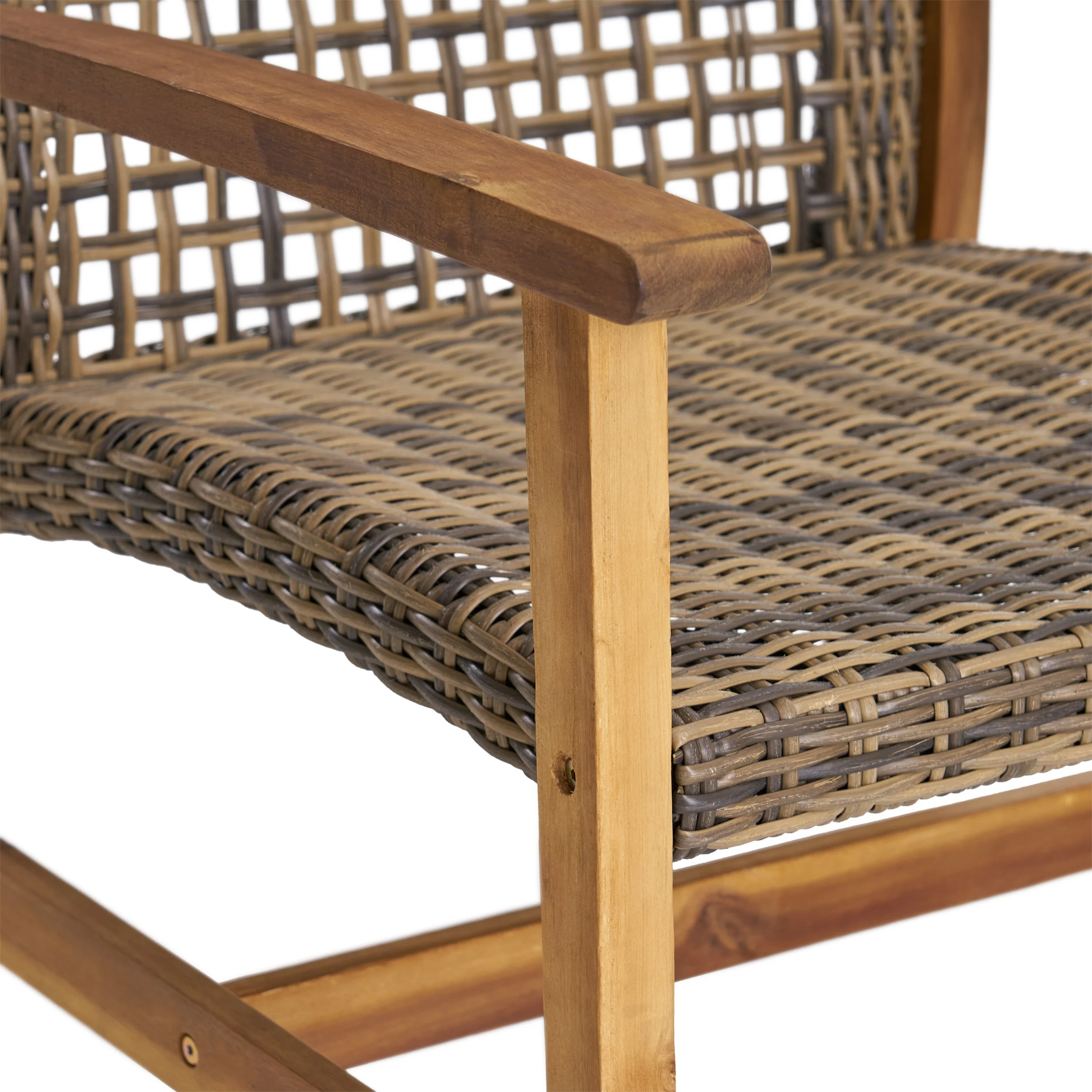 Rachel Outdoor 5 Piece Wood and Wicker Chat Set with Fire Pit - furnishings