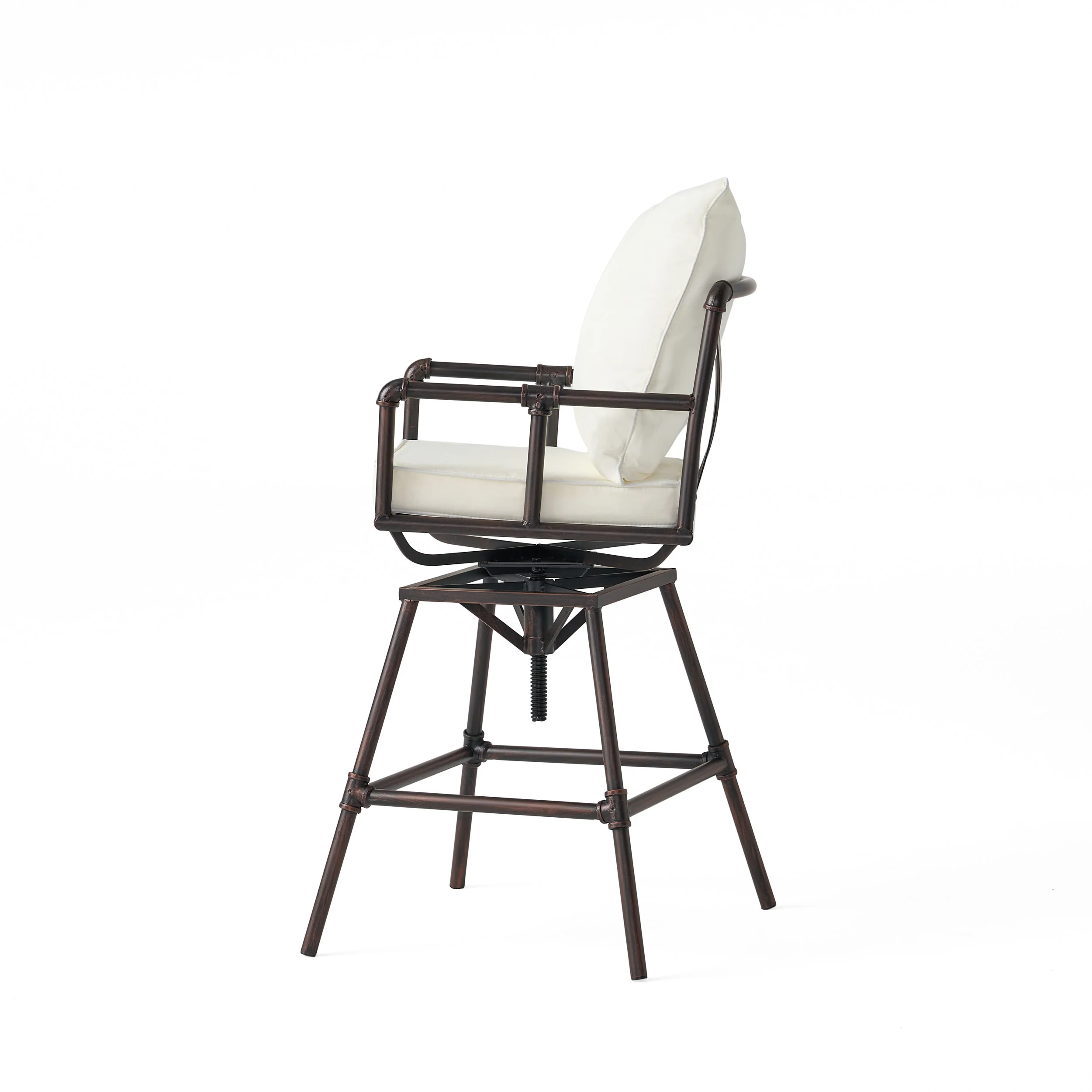 Varick Outdoor Adjustable Pipe Barstools (Set of 2), Black Copper and Beige - furnishings