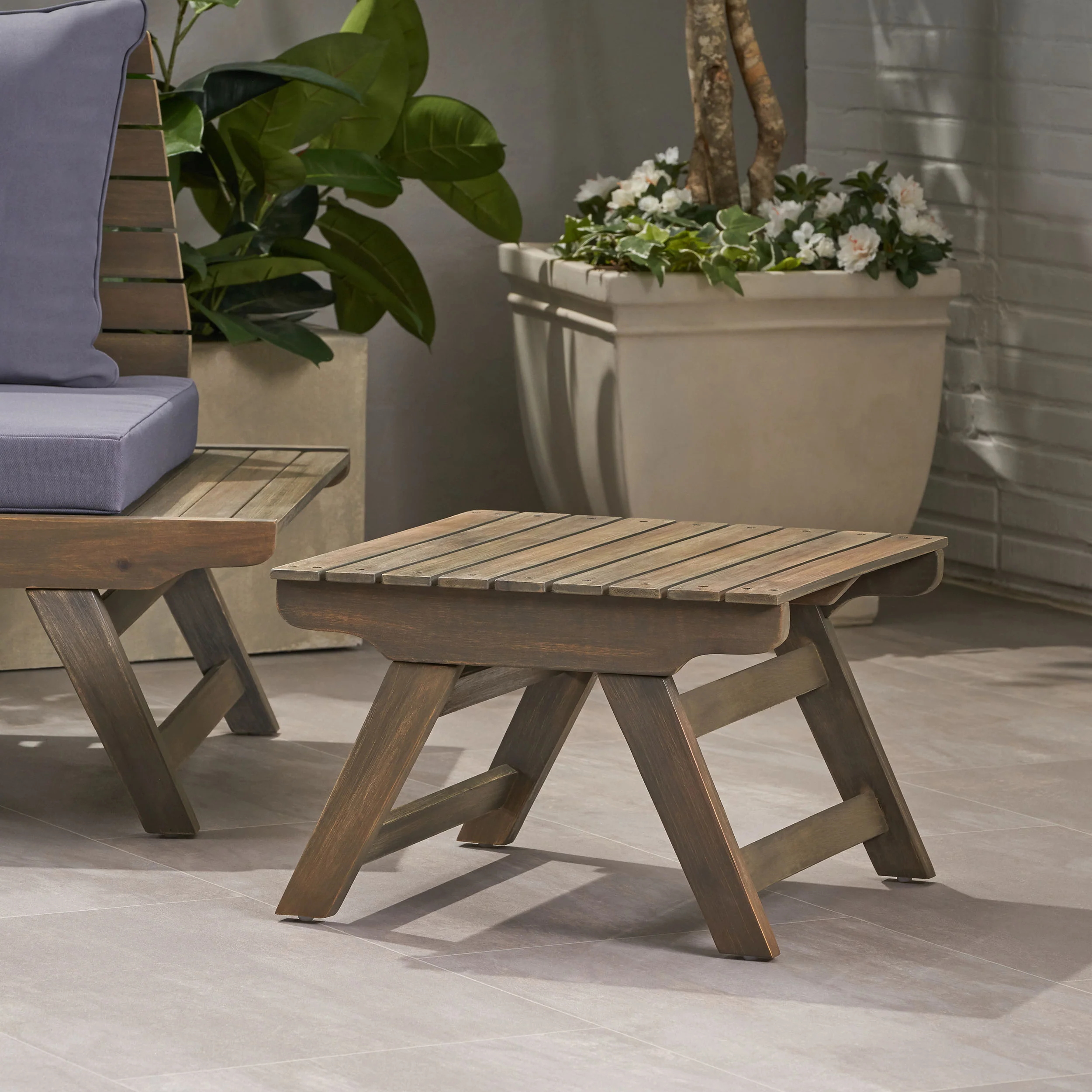 Kailee Outdoor Wooden Side Table, Gray Finish - furnishings