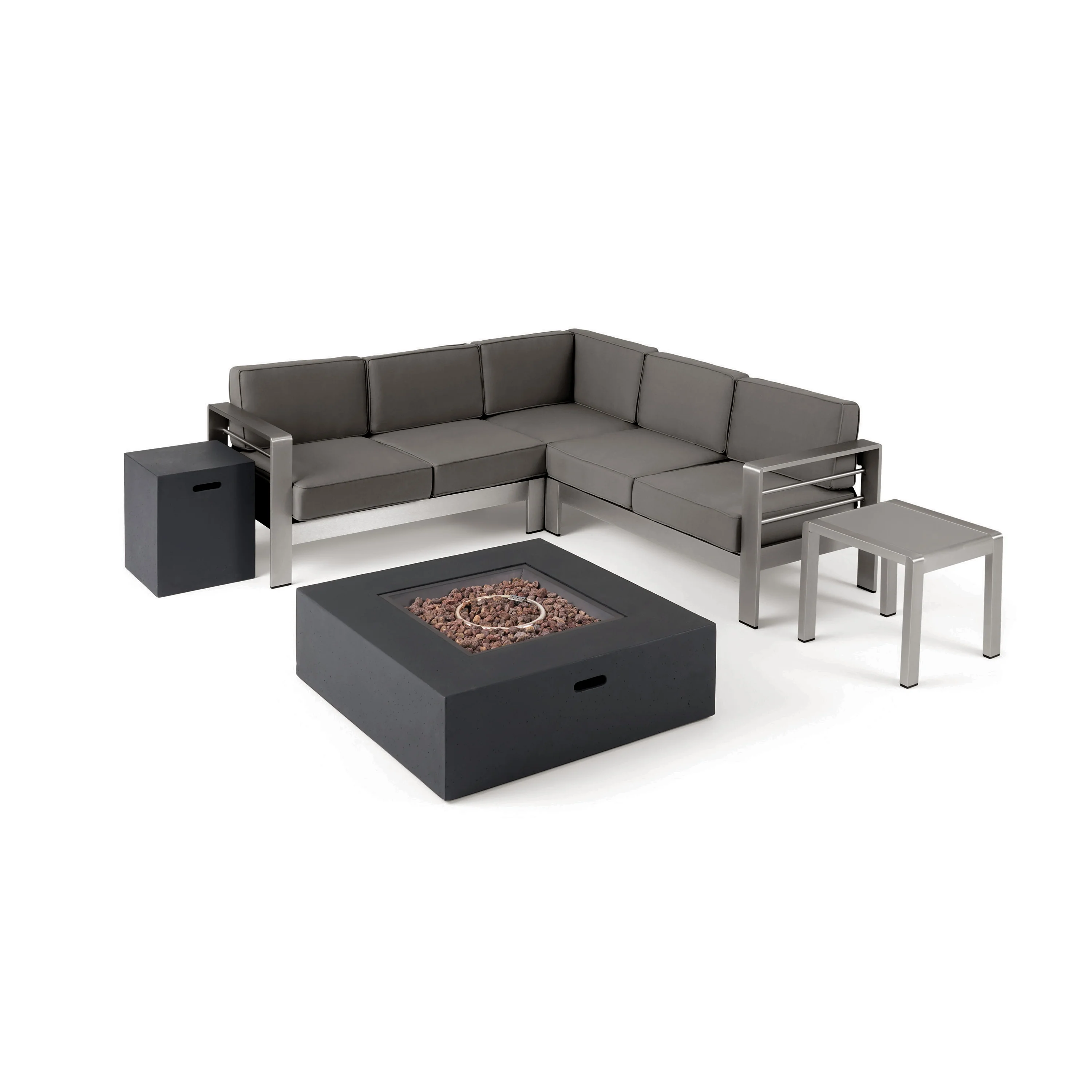 Scalett Outdoor 5 Seater Aluminum Chat Set with Fire Pit - furnishings