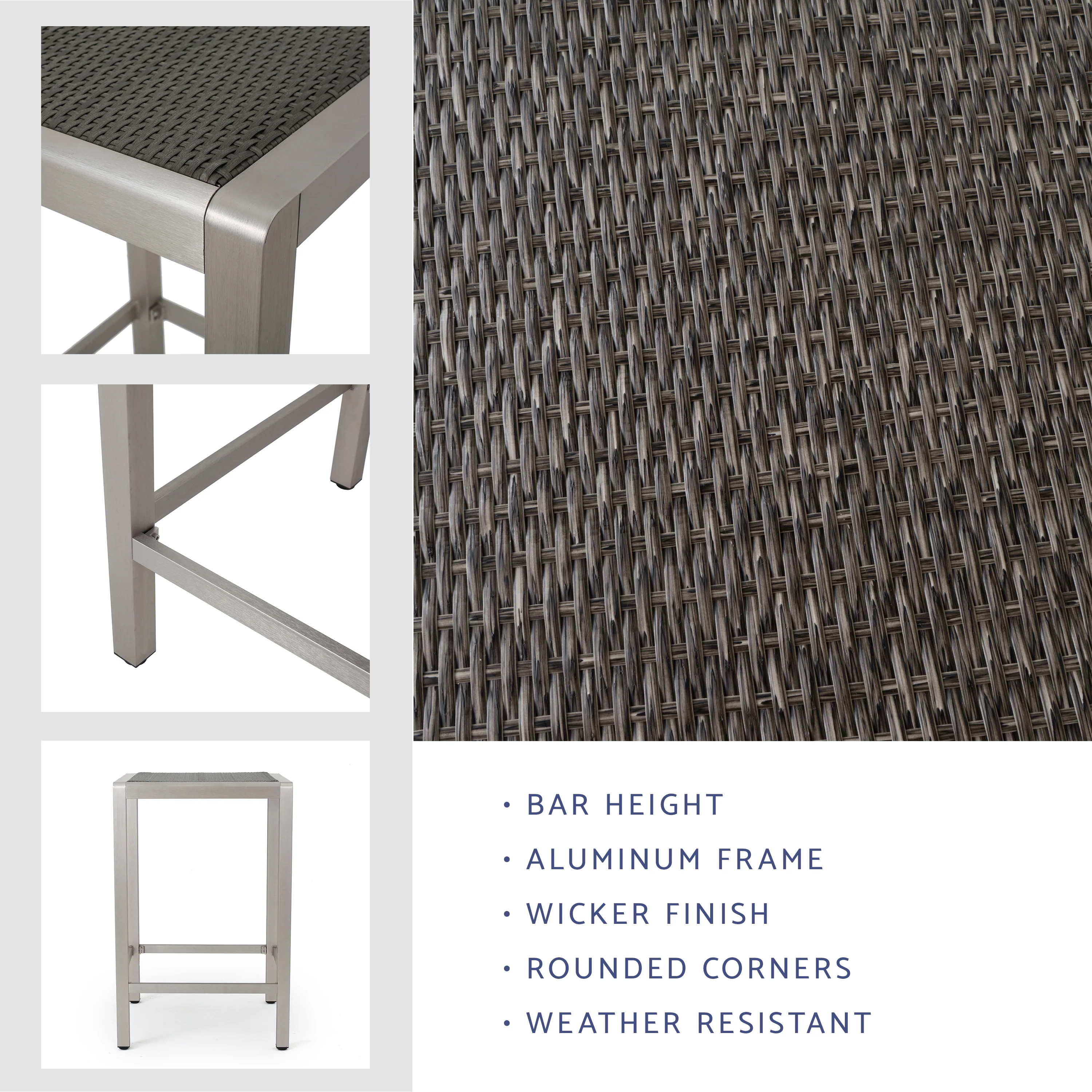 Capral Outdoor Modern Gray Wicker Bar Table with Aluminum Frame - furnishings