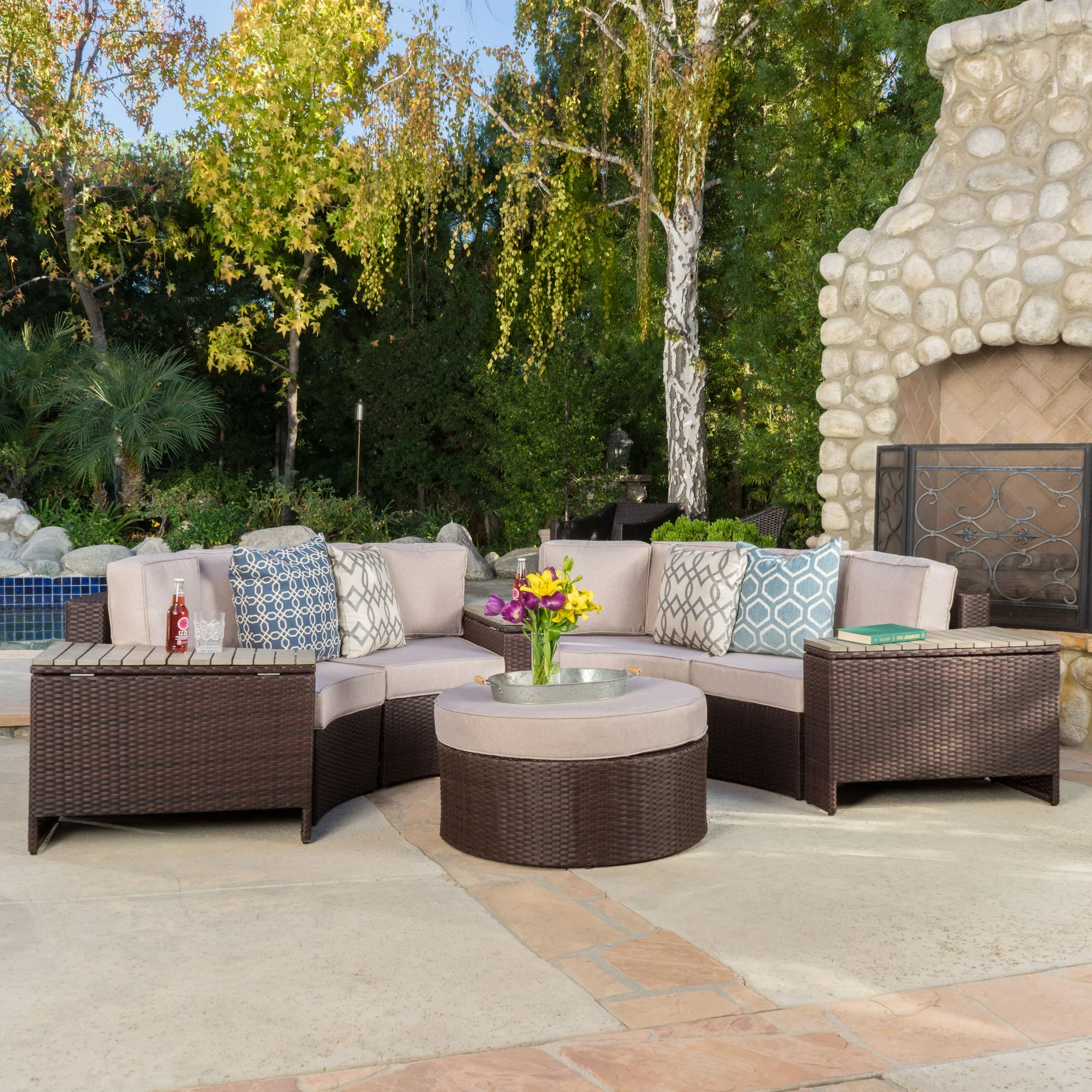 Riviera 8pc Outdoor Sectional Sofa Set w/ Storage Trunks - furnishings