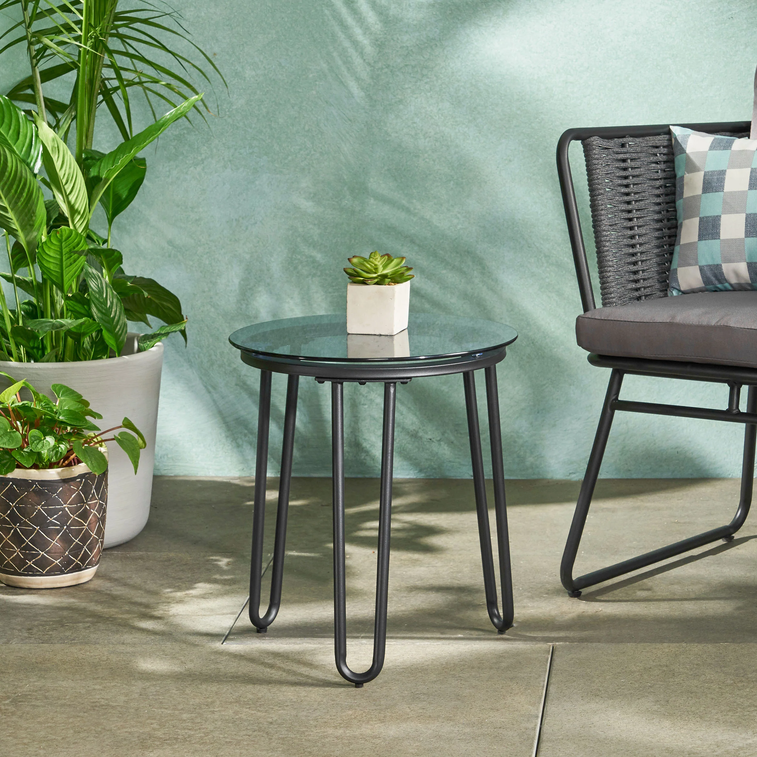 Morocco Modern Outdoor Side Table with Tempered Glass Top - furnishings