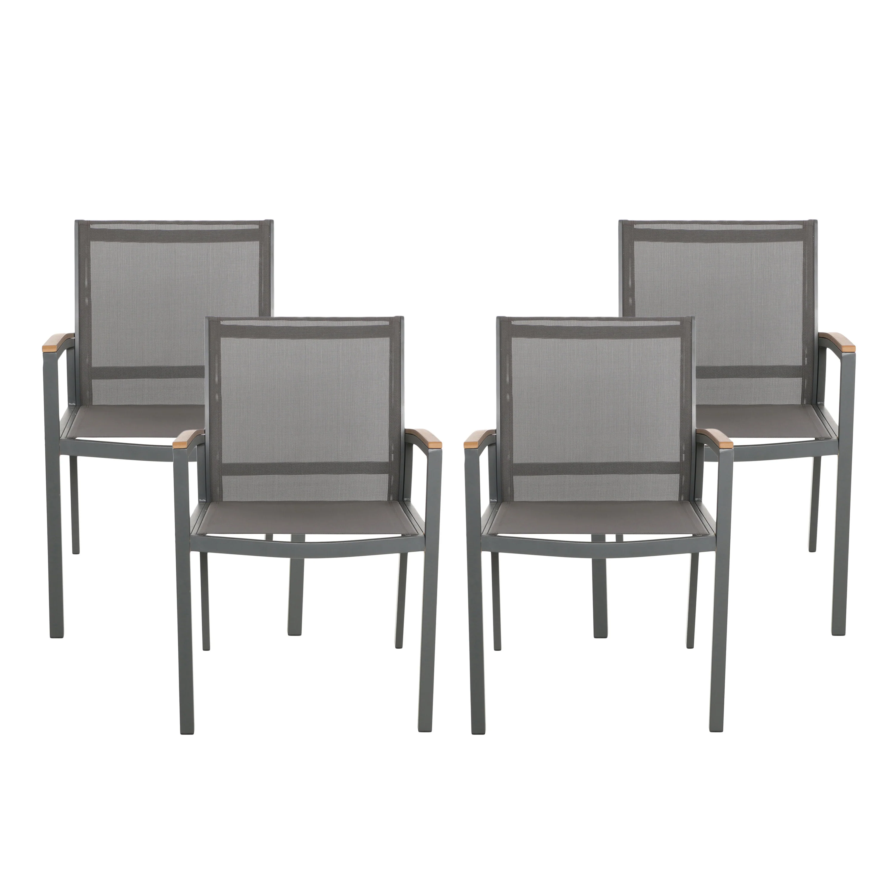 Emma Outdoor Aluminum Dining Chairs with Faux Wood Accents - furnishings