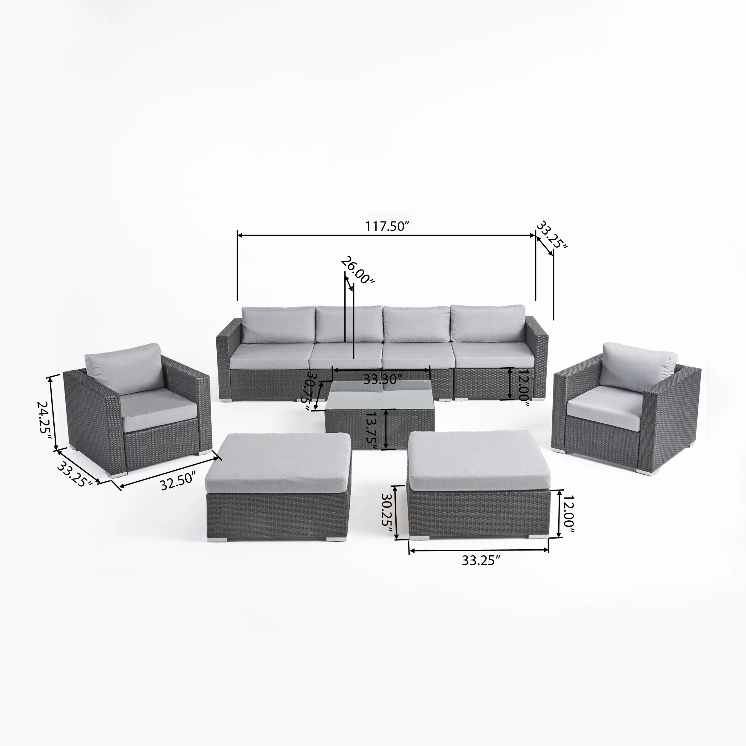 Kyra Outdoor 6 Seater Wicker Modular Sectional Sofa Set with Sunbrella Cushions - furnishings