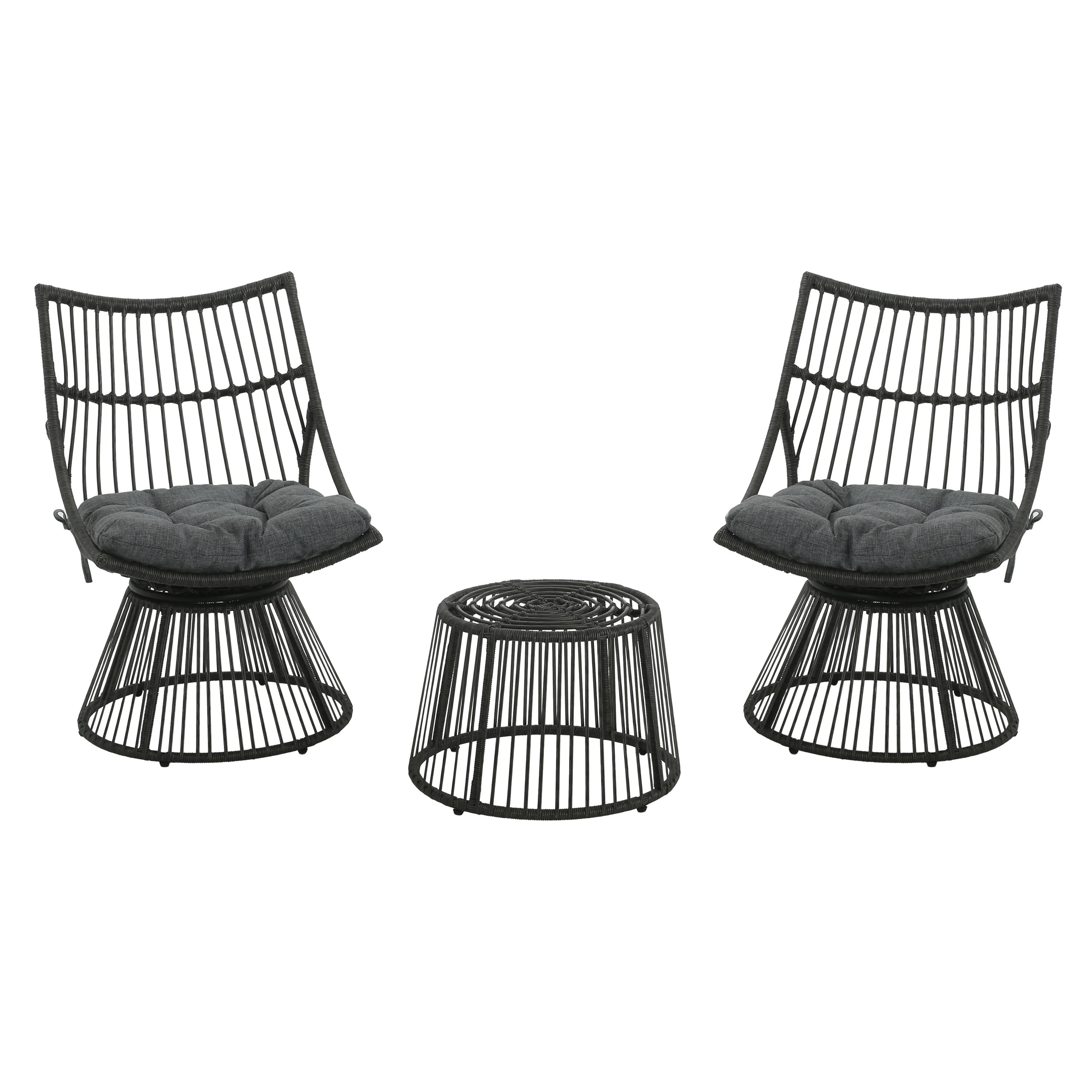 Apulia Outdoor Wicker 3 Piece Chat Set with Cushion - furnishings