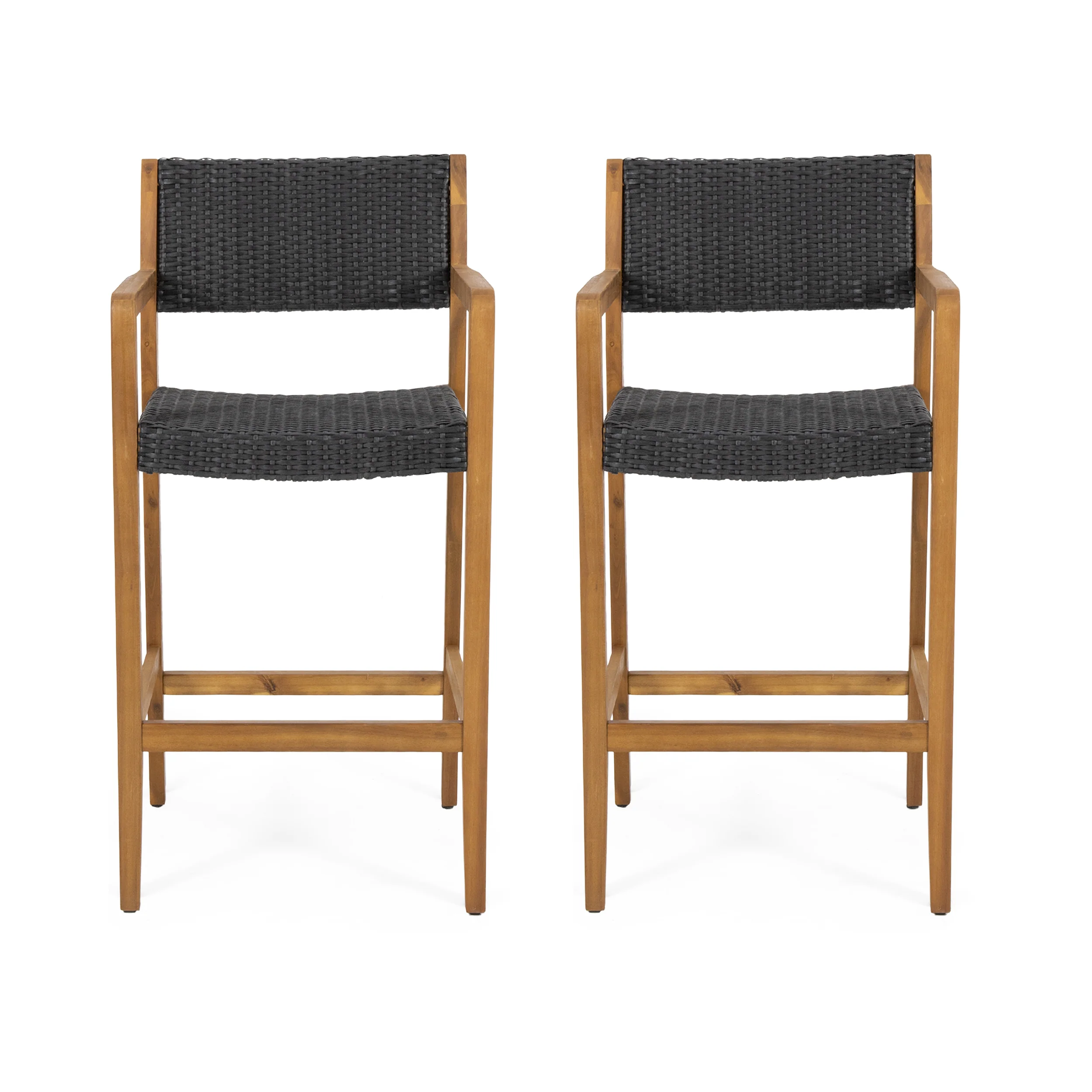 Eliani Outdoor Acacia Wood Barstools with Wicker (Set of 2) - furnishings