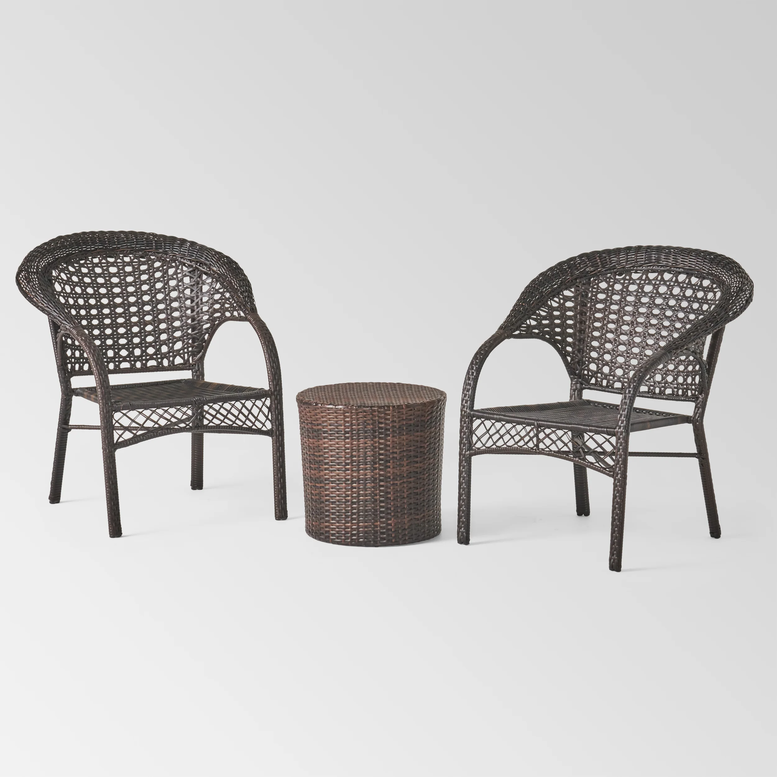 Mystic Outdoor 3 Piece Multi-brown Wicker Stacking Chair Chat Set - furnishings
